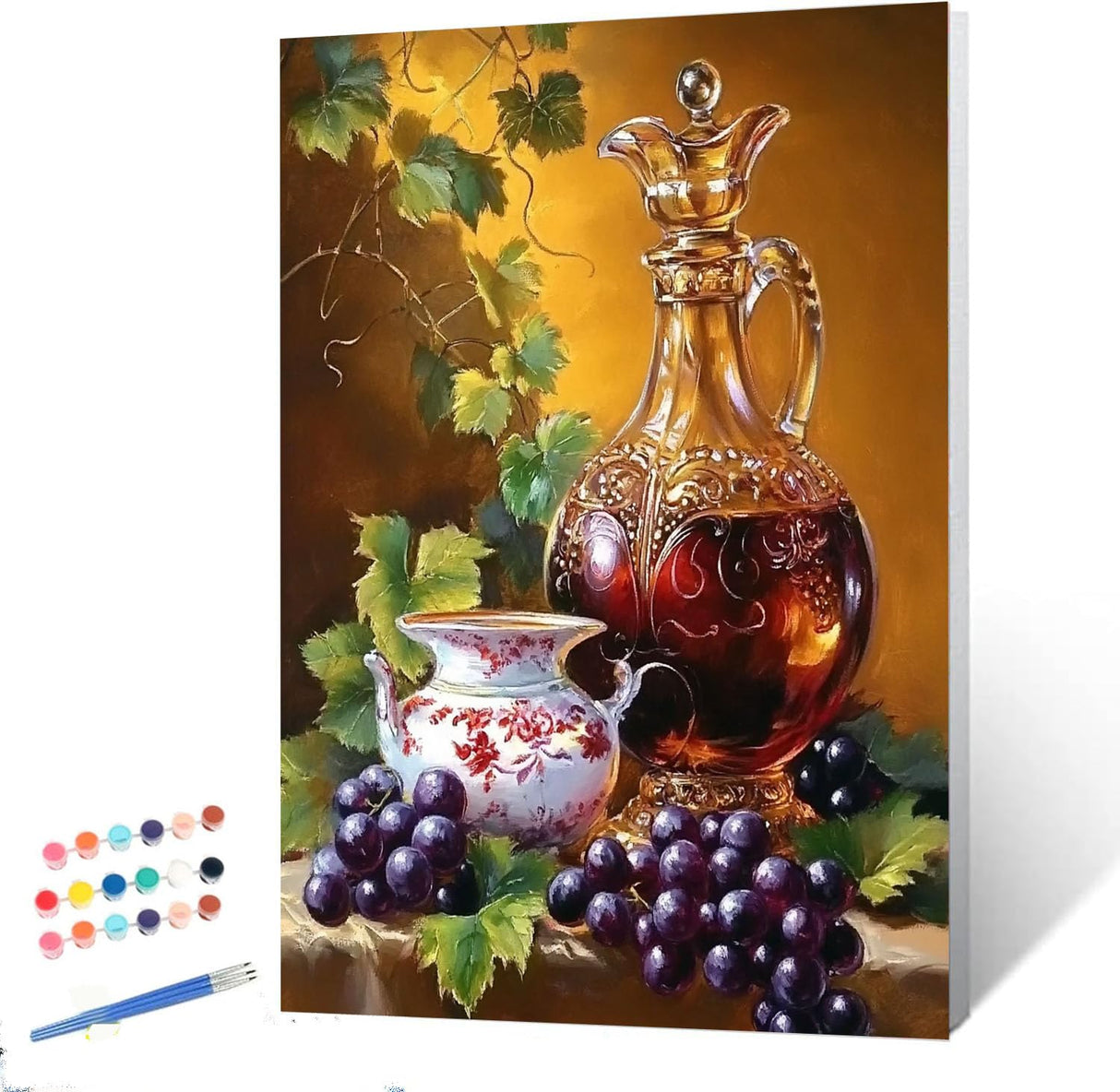 Grapes on the Vine Paint by Numbers Kits for Adults Beginners Beautiful Wine Glasses DIY Painting by Number on Canvas Pretty Pattern Painting with Brushes Acrylic Paints 16x20 Inch(Without Frame) MSTINGSHUN