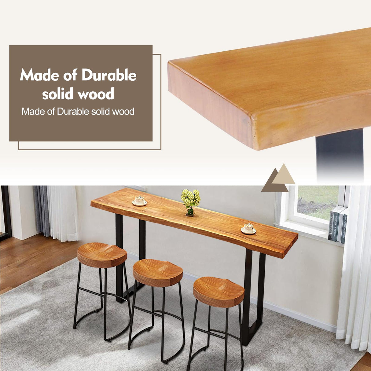 Narrow Counter Height Bar Table with Metal Legs - Modern Industrial Bistro Console Table ZanyCajole