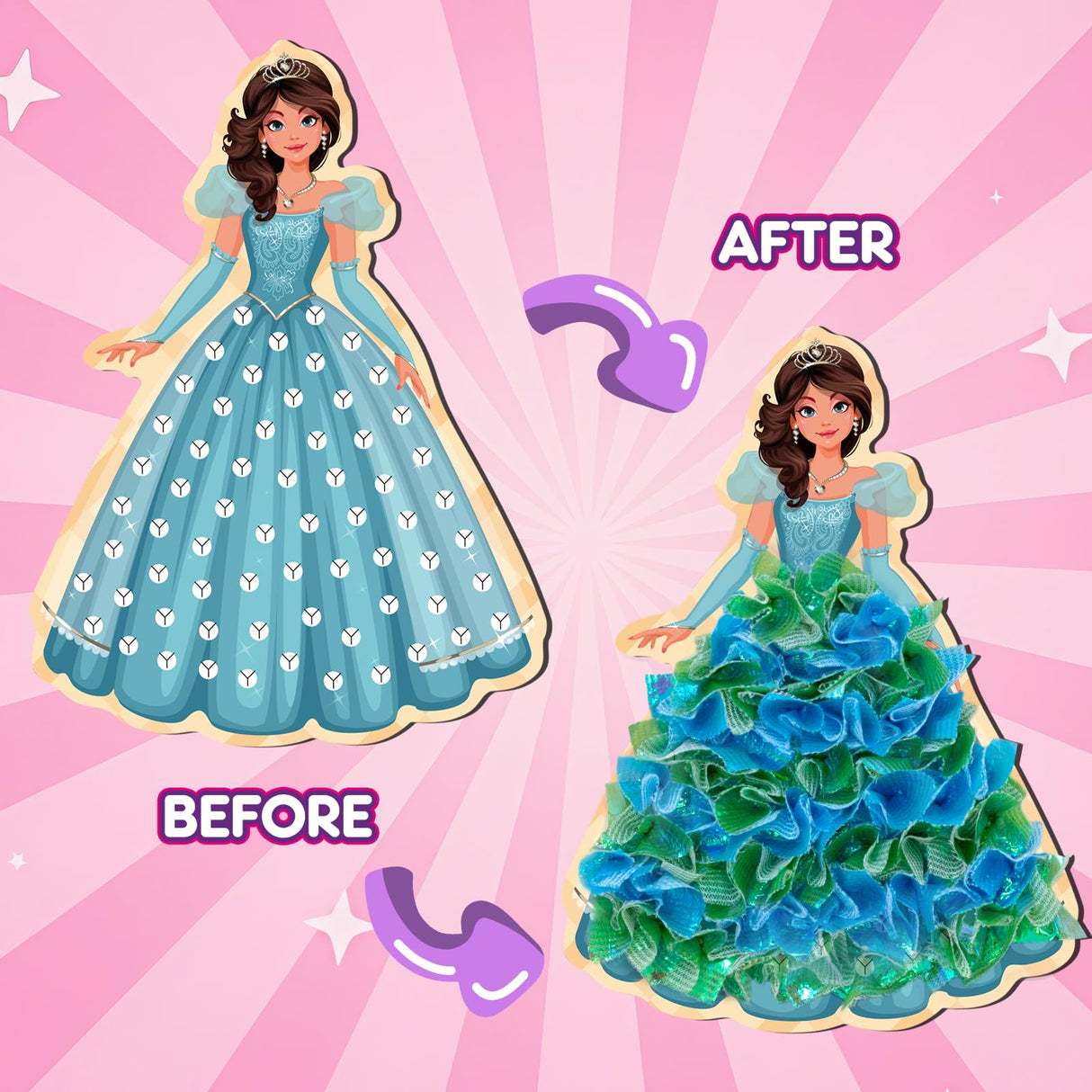 JolliBrix Poke in Kits for Girls - Princess, Arts and Crafts for Kids, Tufting Kit for Kids, Toys for Girls Ages 4 5 6 7 8+, Mess Free Art Activity, Great Gift for Birthday, Christmas JolliBrix