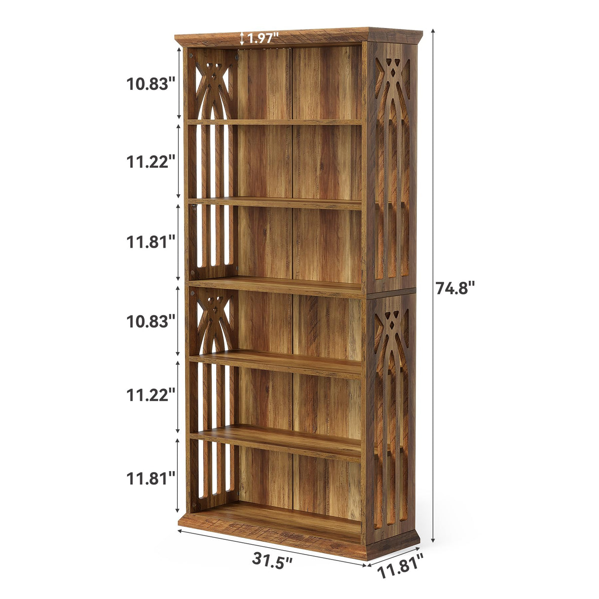 LITTLE TREE 6-Tier Bookcase, 75-Inch Farmhouse Bookshelves and Bookcases, Floor Standing 6 Shelf Wooden Display Storage Shelves Tall Bookcase for Home Office, Living Room, Bed Room, Brown LITTLE TREE