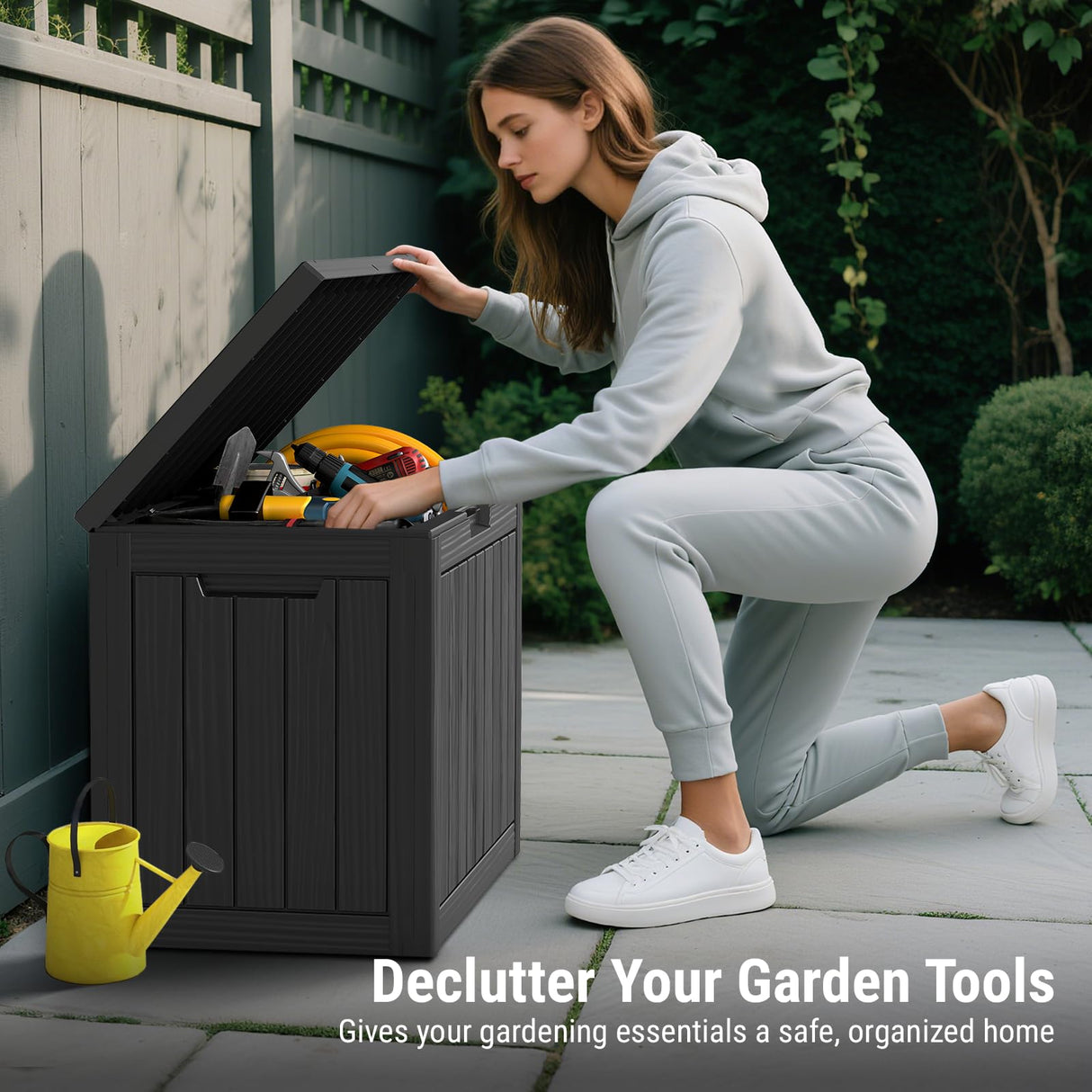 Mars Villa 45 Gallon Outdoor Storage Box, Resin Deck Box Waterproof, Storage Chest for Outside Patio Furniture Cushions, Pool Supplies, Garden Tools, UV Resistant and Weatherproof, Black Mars Villa