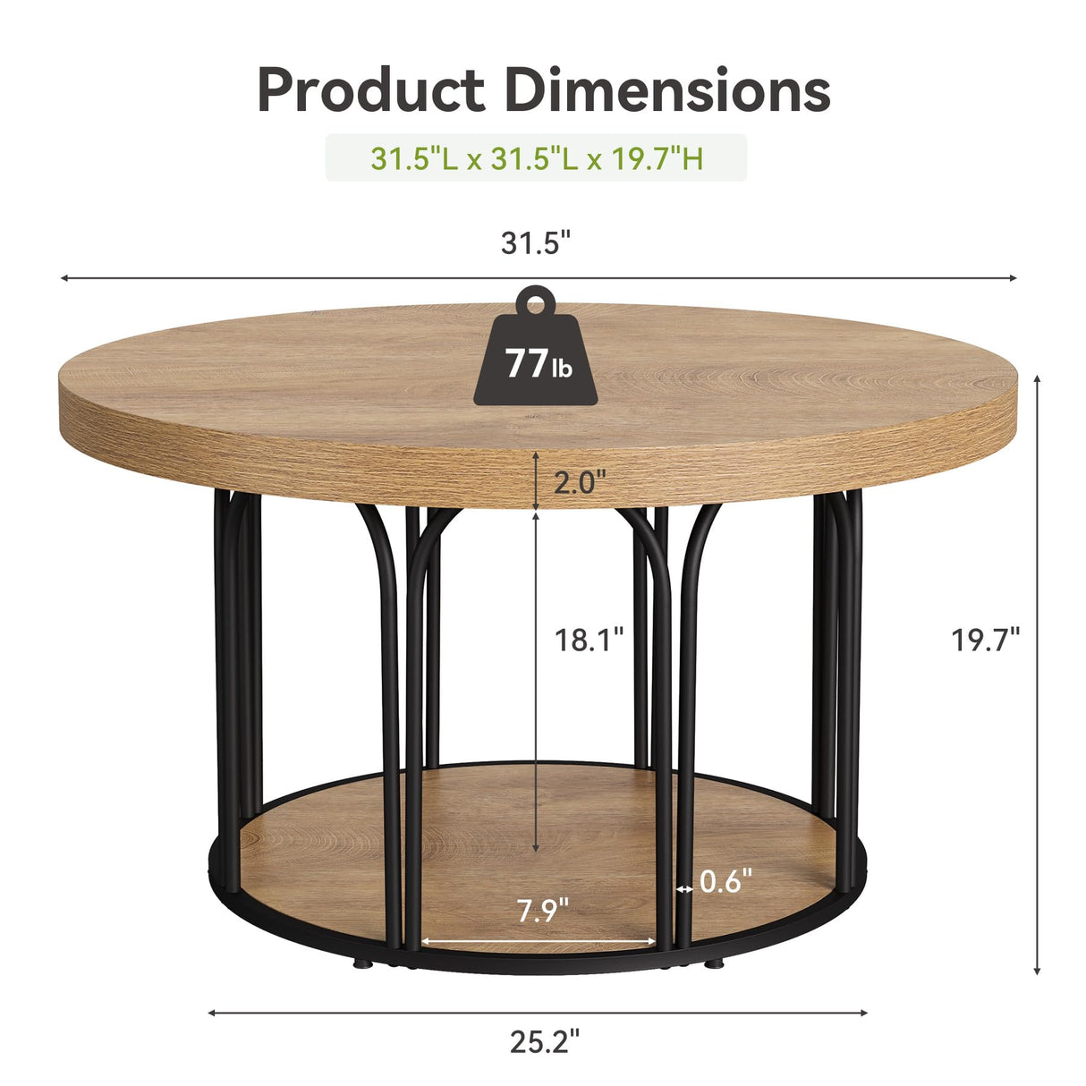 LITTLE TREE Round Coffee Table 31.5'', Modern Coffee Table with 2-Tier Storage, Farmhouse Center Table, Easy Assembly for Living Room, Rustic Brown LITTLE TREE