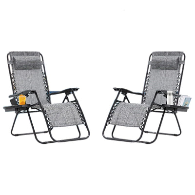 Zero Gravity Chair Set of 2, Heavy-Duty 330lbs Folding Recliner Lounge Chairs with Pillow & Cup Holder, Adjustable Steel Mesh Patio Chairs for Pool, Beach, Backyard – Lockable & Portable (Ice Gray)