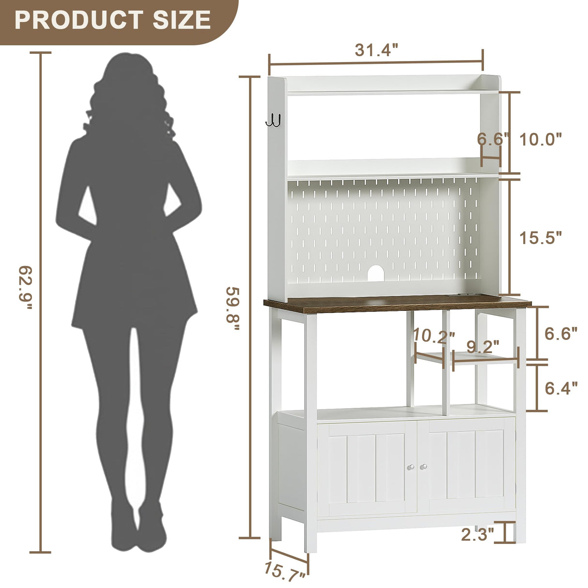 ChooChoo Pantry Cabinet with Charging Station, Kitchen Storage Cabinet with Microwave Stand, Farmhouse Kitchen Hutch with Storage for Living Room, Dining Room, Soft White ChooChoo