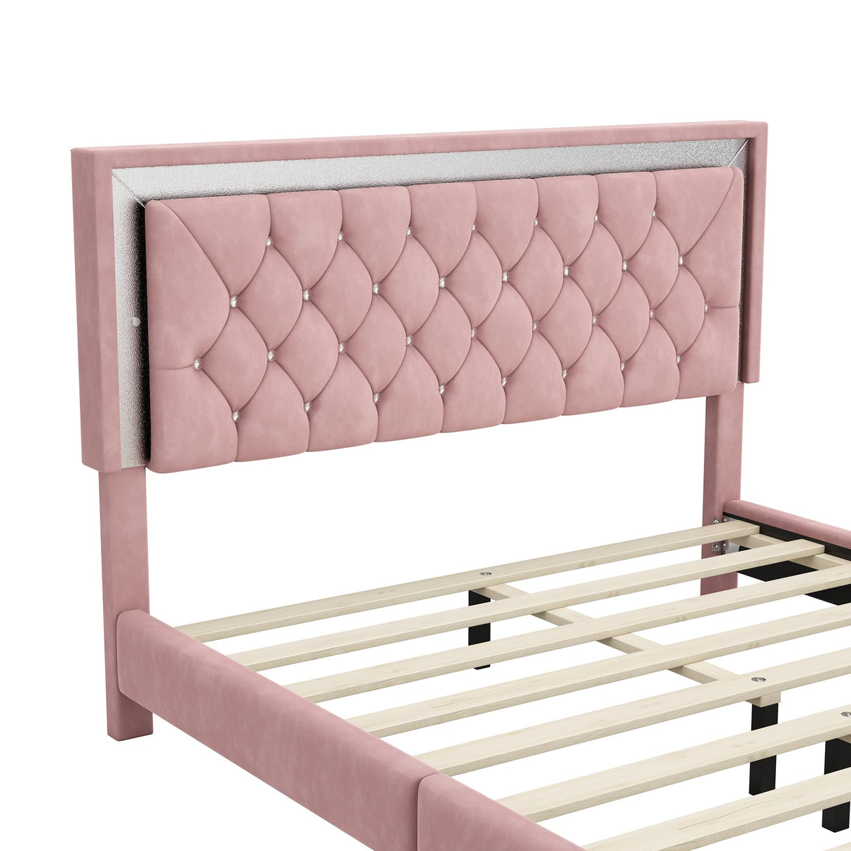Flieks 3-Piece Pink Bedroom Set with Queen Upholstered Platform Bed and LED Lights, Including 2 Nightstands Flieks