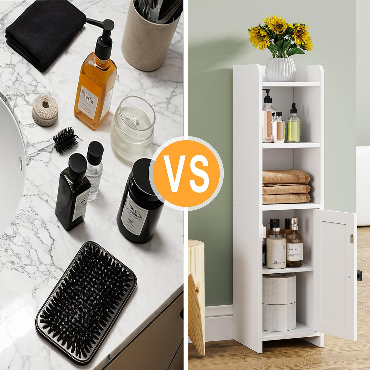 Lomojo Small Bathroom Storage Cabinet Corner, Floor Cabinet with Adjustable Shelves, Freestanding Narrow Bathroom Toilet Paper Organizers for Small Spaces (White) Lomojo