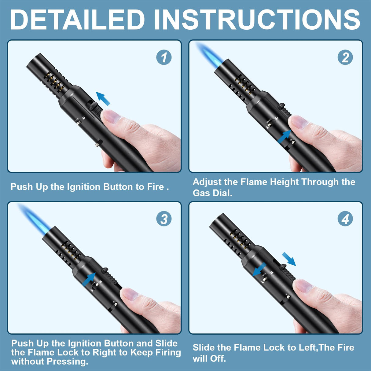 Flame bird Butane Torch Lighter, Refillable Kitchen Blow Torch with Safety Lock & Adjustable Flame for DIY BBQ Baking Desserts and Soldering Camping(No Prefilled) Flame bird