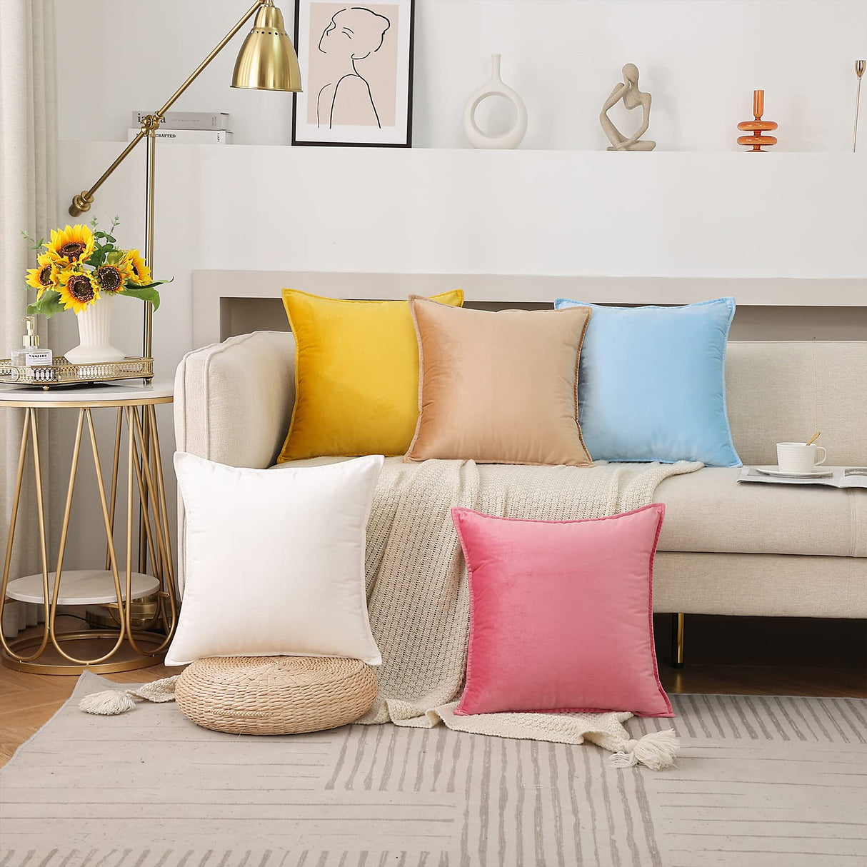 JIAHANNHA Velvet Brown Throw Pillow Covers Pack of 2 Spring Decorative Soft for Couch Sofa Bed Livingroom Office 18×18 Inches JIAHANNHA