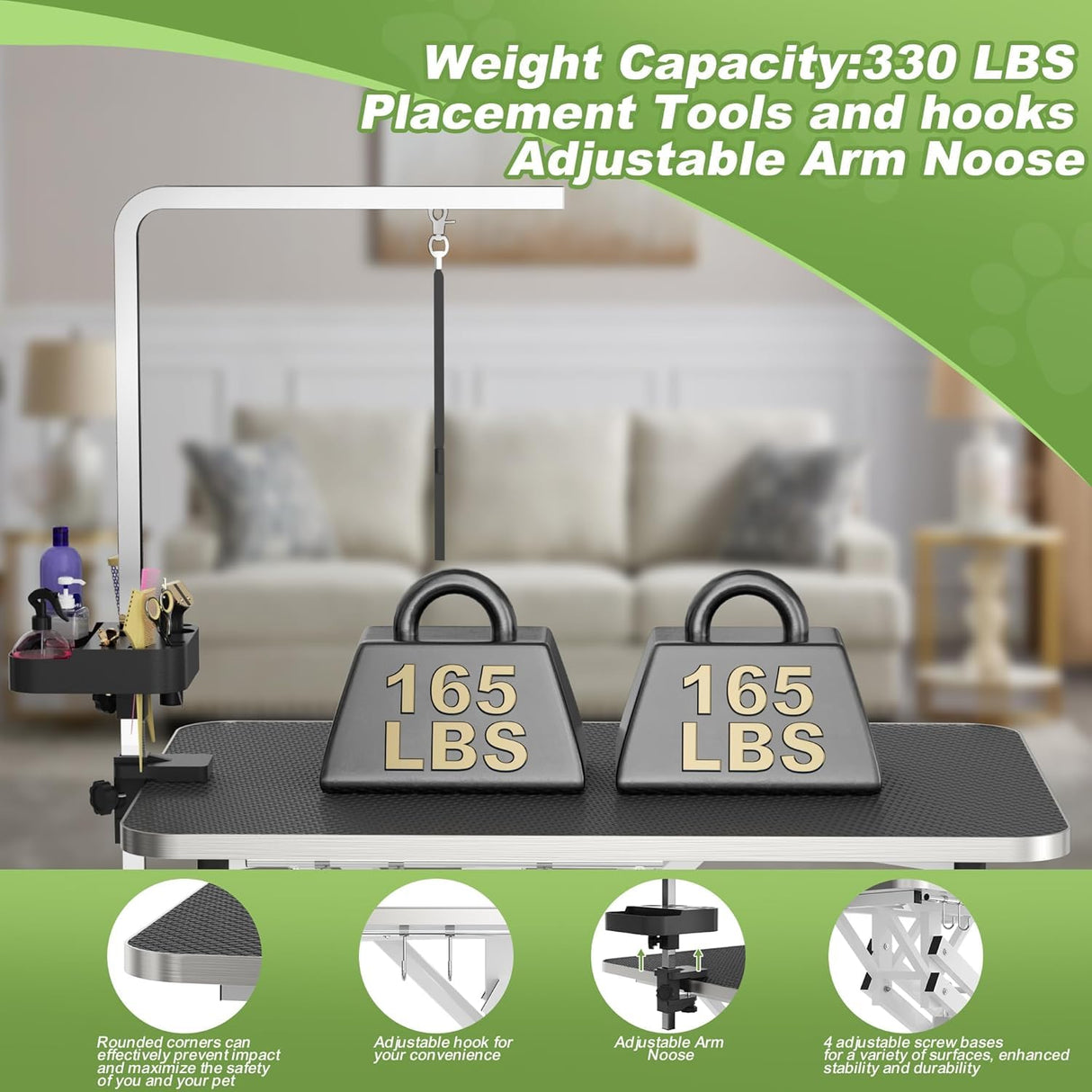 APRILSOUL 42" Hydraulic Pet Grooming Table w/Anti-Static Table Top, Heavy Duty Z-Lift Dog Grooming Table/21-36 w/Armrests/Leash Covers/Tool Organizers/Hooks, Weight Capacity 330LBS Black APRILSOUL