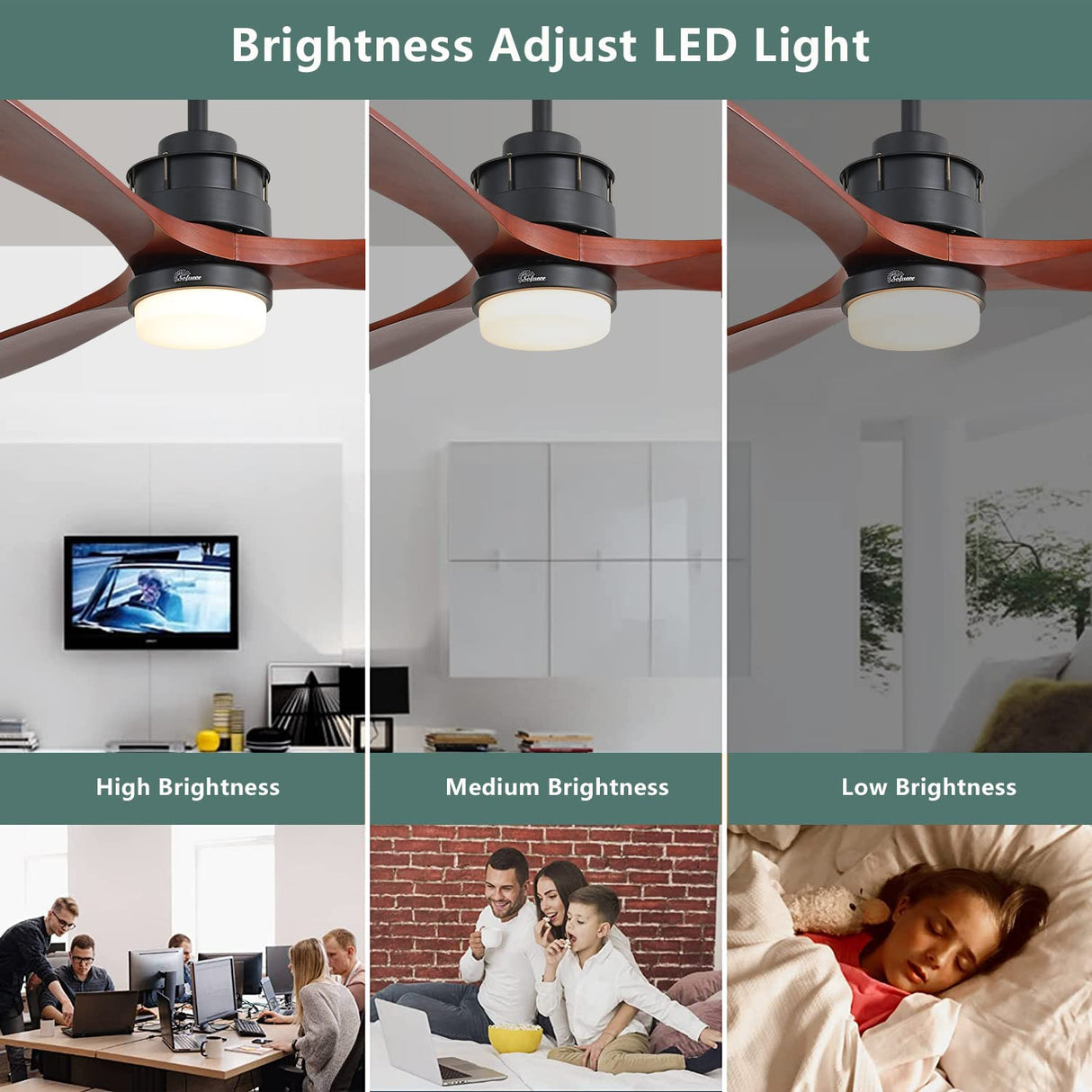 Sofucor 60" Delta-Wing Modern Outdoor Ceiling Fan, with Light LED Remote Solid Wood Oil Rubbed Bronze, for Living Room Kitchen Bedroom Family Dining Noiseless Sofucor