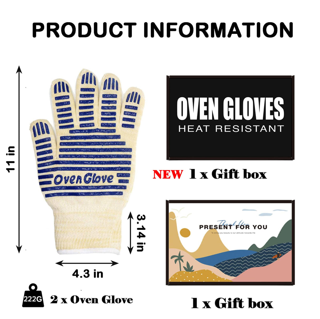 Oven Gloves, Heat Resistant 540 Degrees Grilling Gloves, Hot Surface Handler Non-Slip Silicone Oven Mitts with Fingers, BBQ Gloves for Cooking/Kitchen/Baking, Pack of 2 BLUESTEER