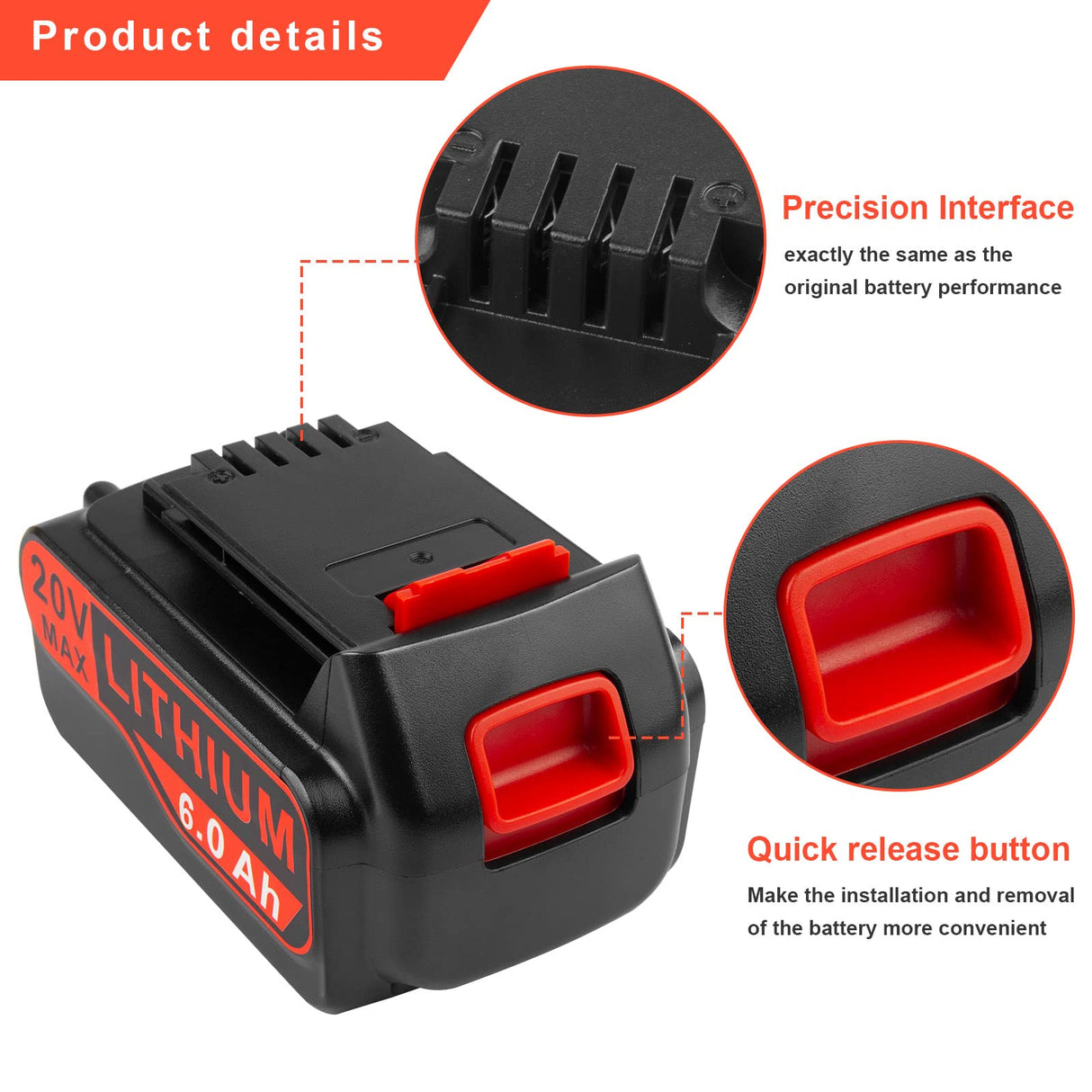 TREE.NB 6.0Ah 20V Battery Replacement for Black and Decker 20V Lithium Battery LBXR20 LBXR20B LBXR20-OPE LBXR2020 LB20 LBX20 LB2X4020 LST220 (2 Pack) TREE.NB