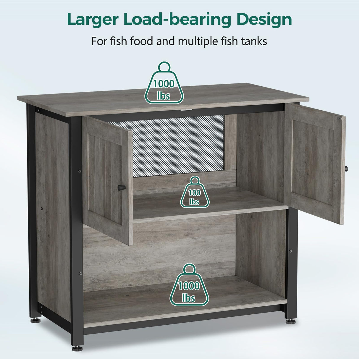 Tatub 40-50 Gallon Fish Tank Stand, Aquarium Stand with Storage Cabinet for 10-50 Gallon Fish Tank, Turtle Tank, Reptile Tank, Heavy Duty Metal Frame 1000 LBS Capacity, Light Ivory Tatub