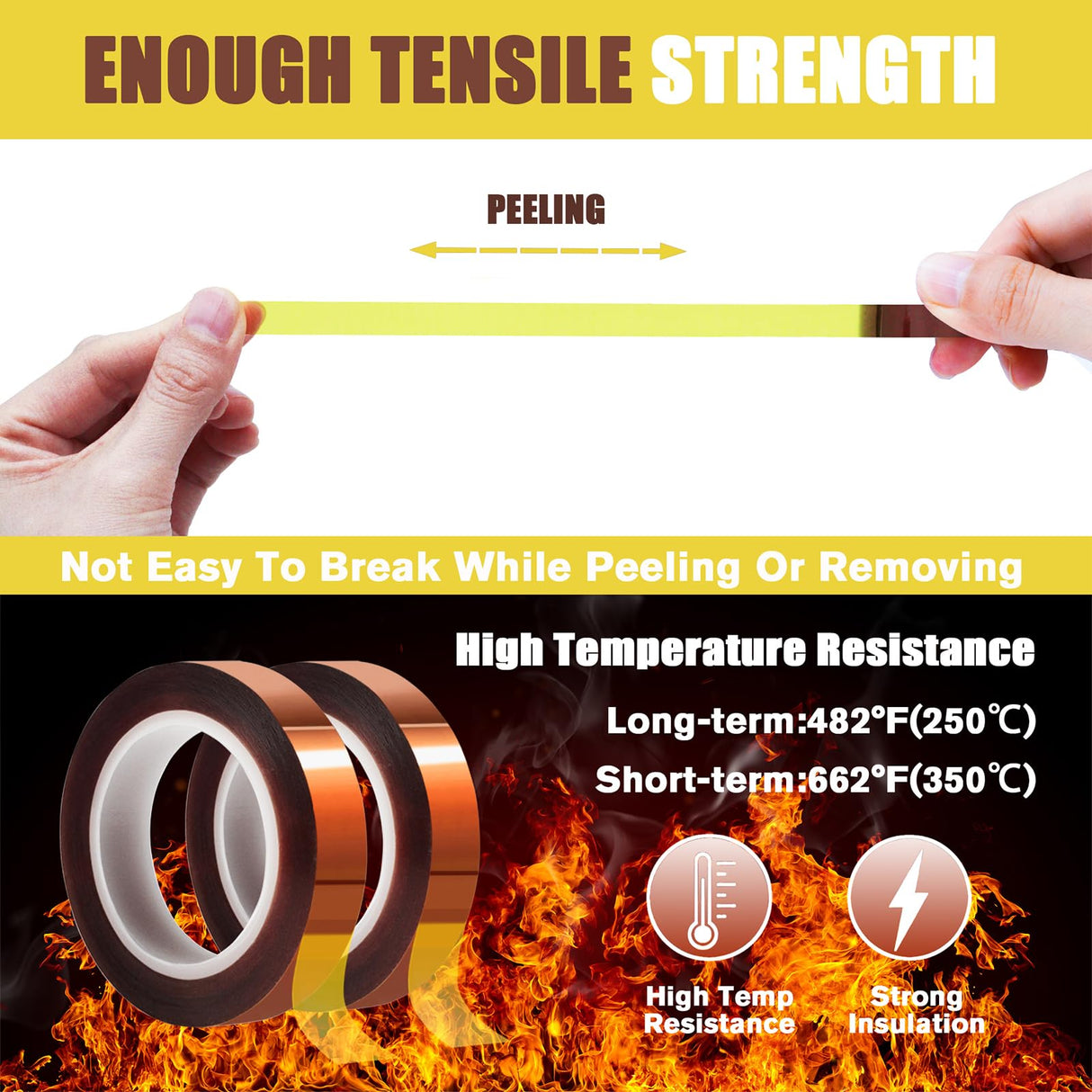 MEBMIK 2 Rolls 10mm x16m(52FT) Heat Tape High Temperature Heat Resistant Tape Heat Transfer Tape for Heat Sublimation Press Vinyl,No Residue MEBMIK