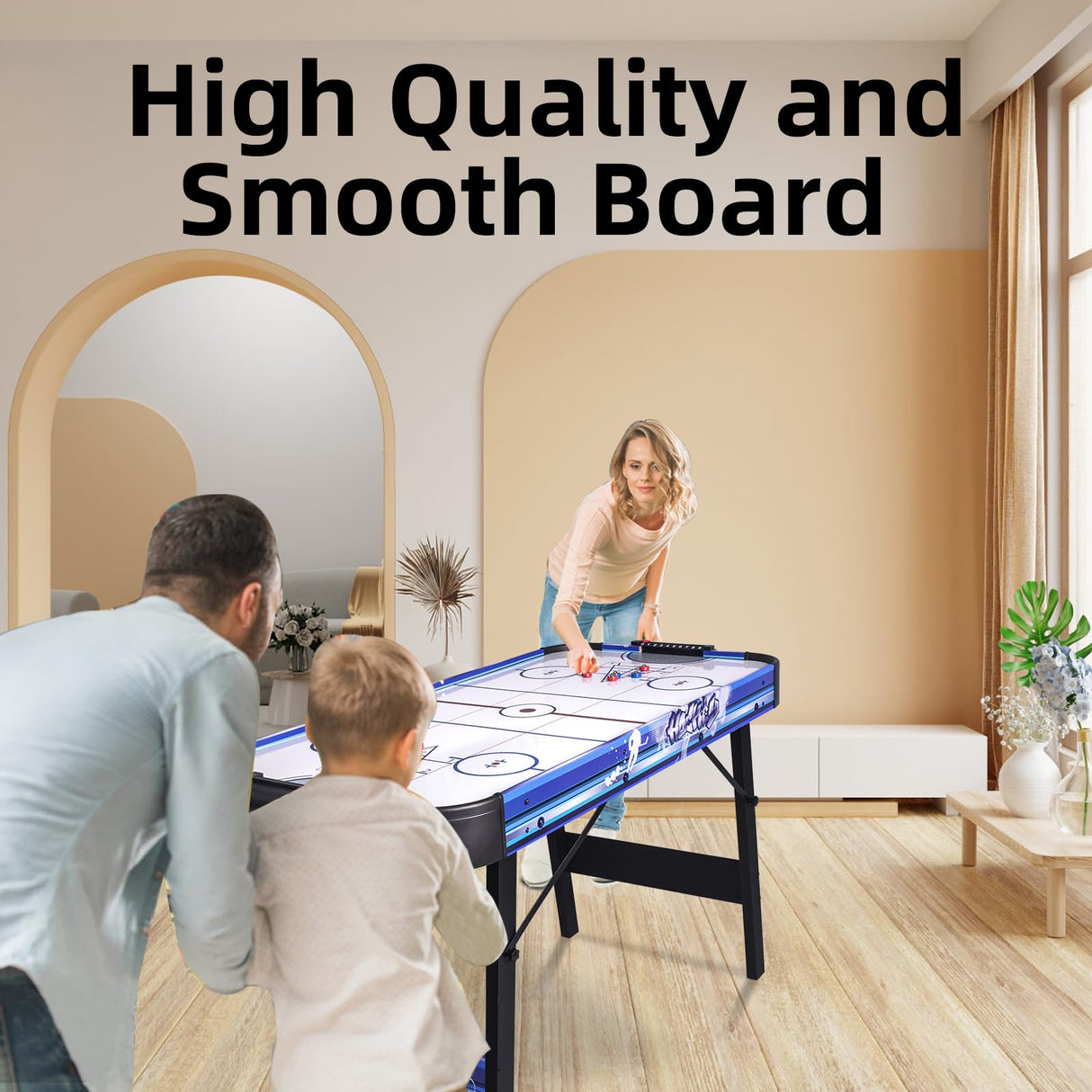 48" Air Hockey Game Table, Powered Ice Hockey Game Table Combines Bowling and Shuffleboard, Arcade Games Machines for Home with Round Corner Hyner