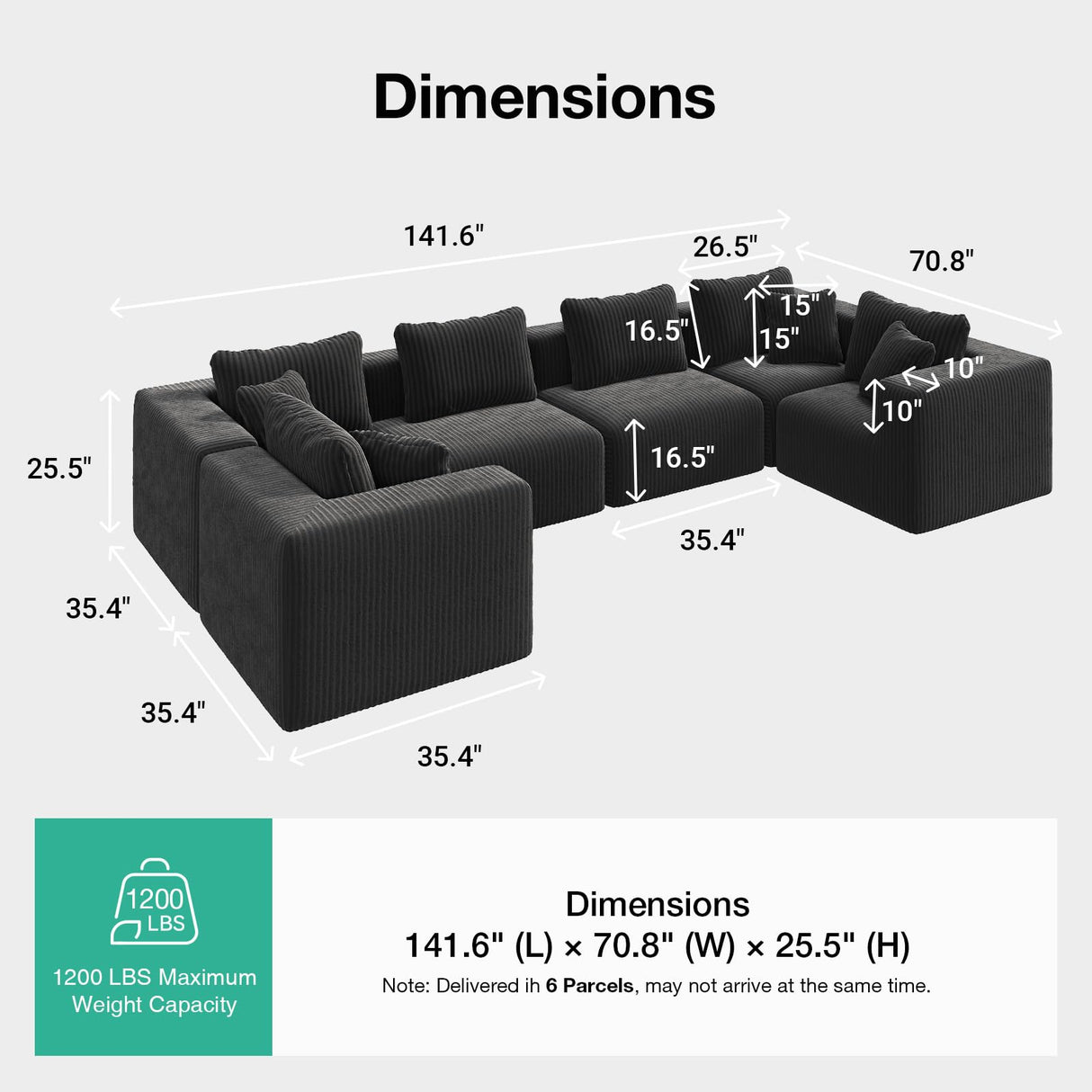 Novilla 141" Modular Sectional Sofa, Modern Cloud Sectional Couch with Smarts Coil™ Support, U-Shape Upholstered Boneless Couch for Living Room Apartments Bedroom, No Assembly Required (6 Seater) Novilla