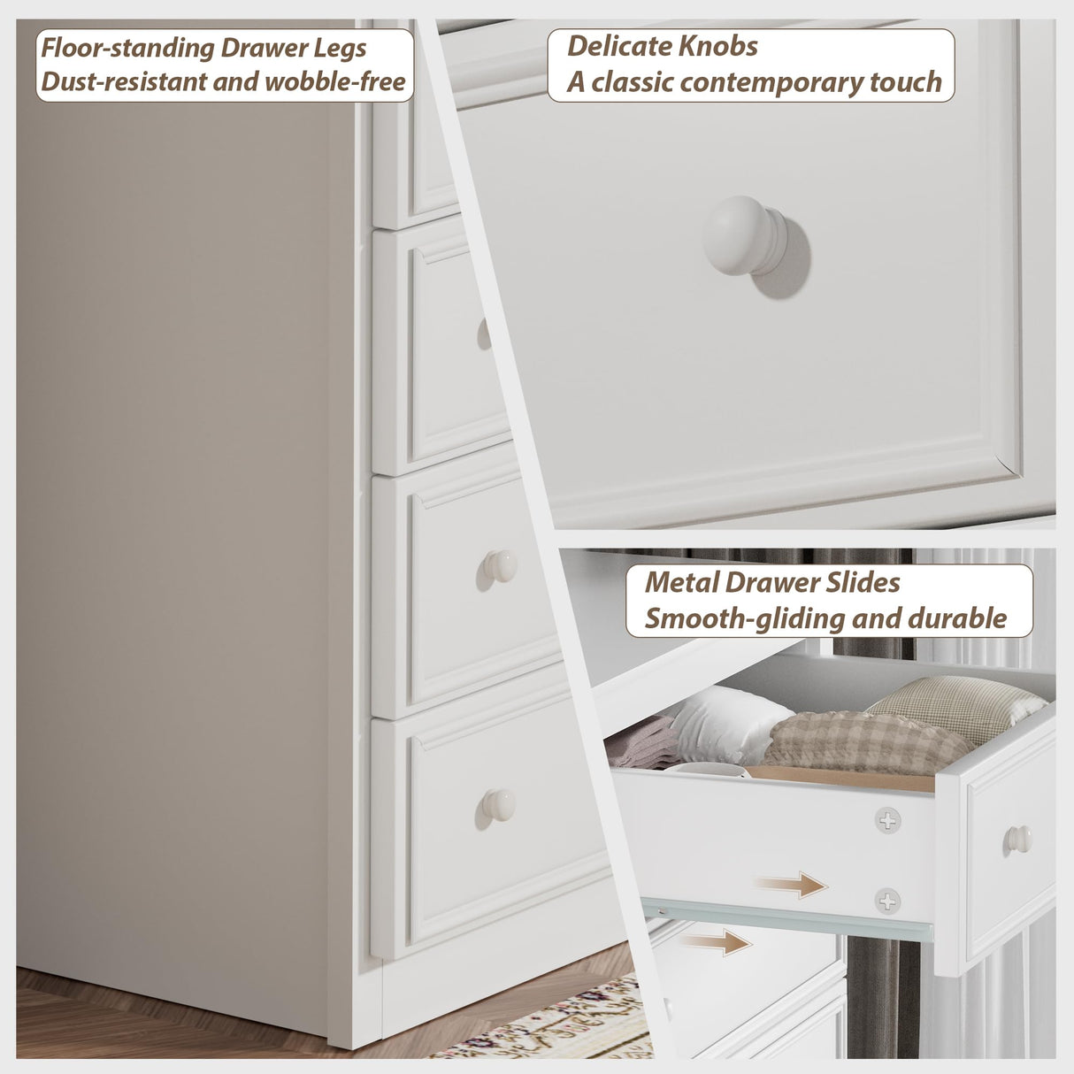 KSOBEBVT 5 Drawer Dresser, Tall Wooden Chest of Drawers for Bedroom, Closet Storage Cabinet and Organizer Drawers for Living Room Hallway Entryway, 15.7" D x 31.5" W x 45.7" H (White) KSOBEBVT