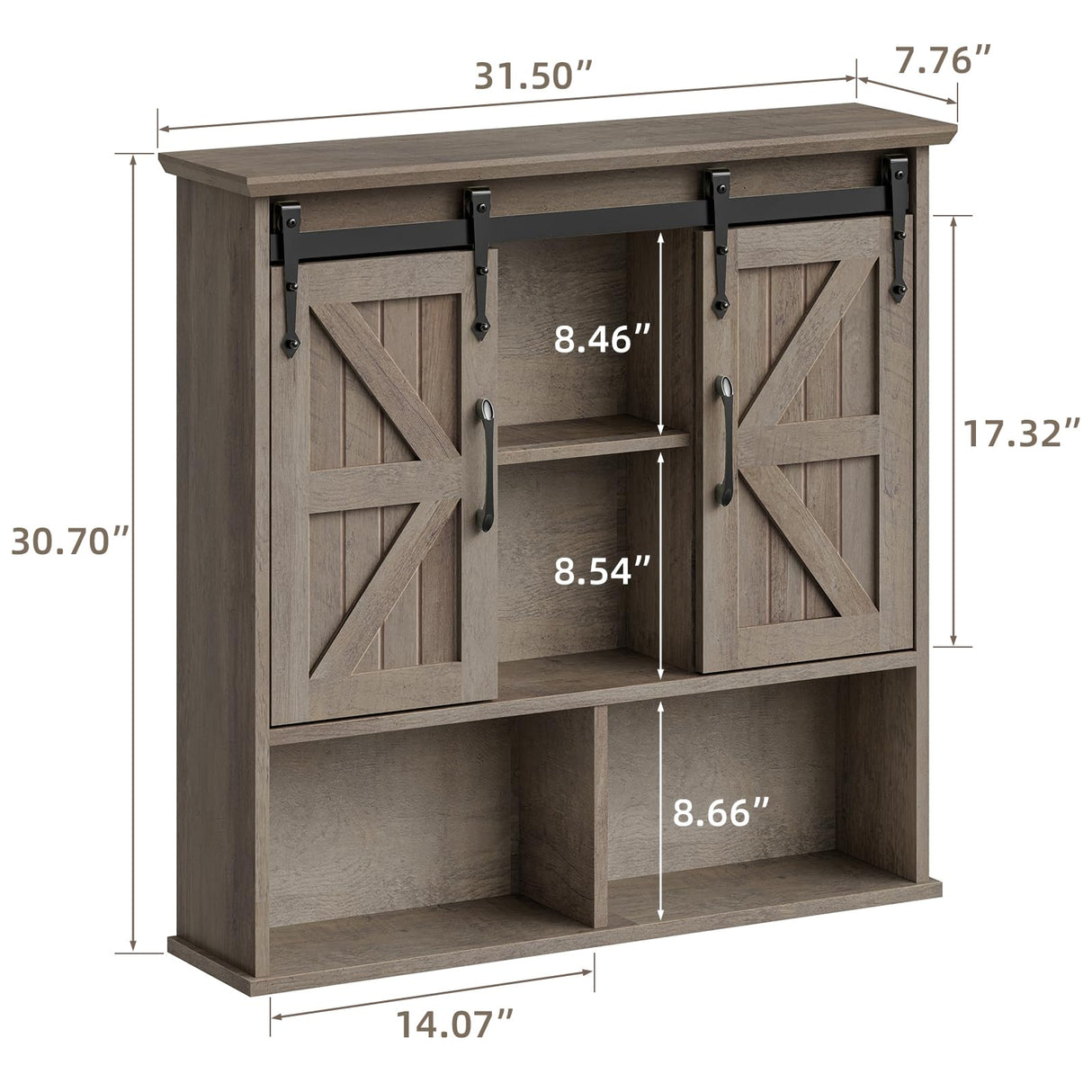 Vabches Bathroom Wall Cabinet, Farmhouse Wooden Medicine Cabinet with Double Sliding Barn Door and Adjustable Shelves, Farmhouse Storage Cabinet Wall Mounted for Bathroom, Kitchen Dining, Washed Oak Vabches
