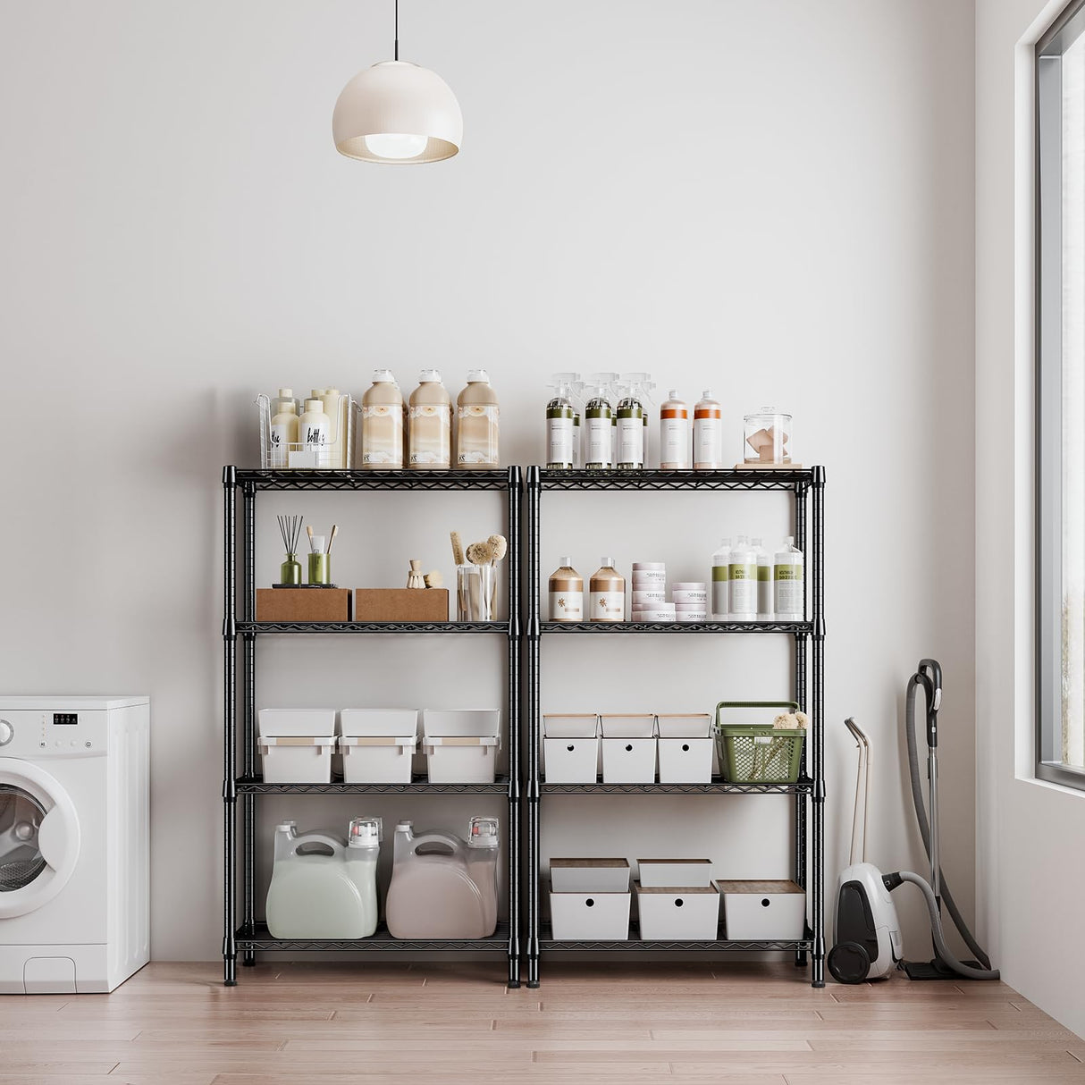 M MZG 1000 lbs 4 Tier Shelf Metal Storage Shelves Shelving Wire Rack Heavy Duty Closet Organizers for Garage Kitchen Bathroom Laundry Black 15.7" D x 33.5" W x 59.5" H M MZG