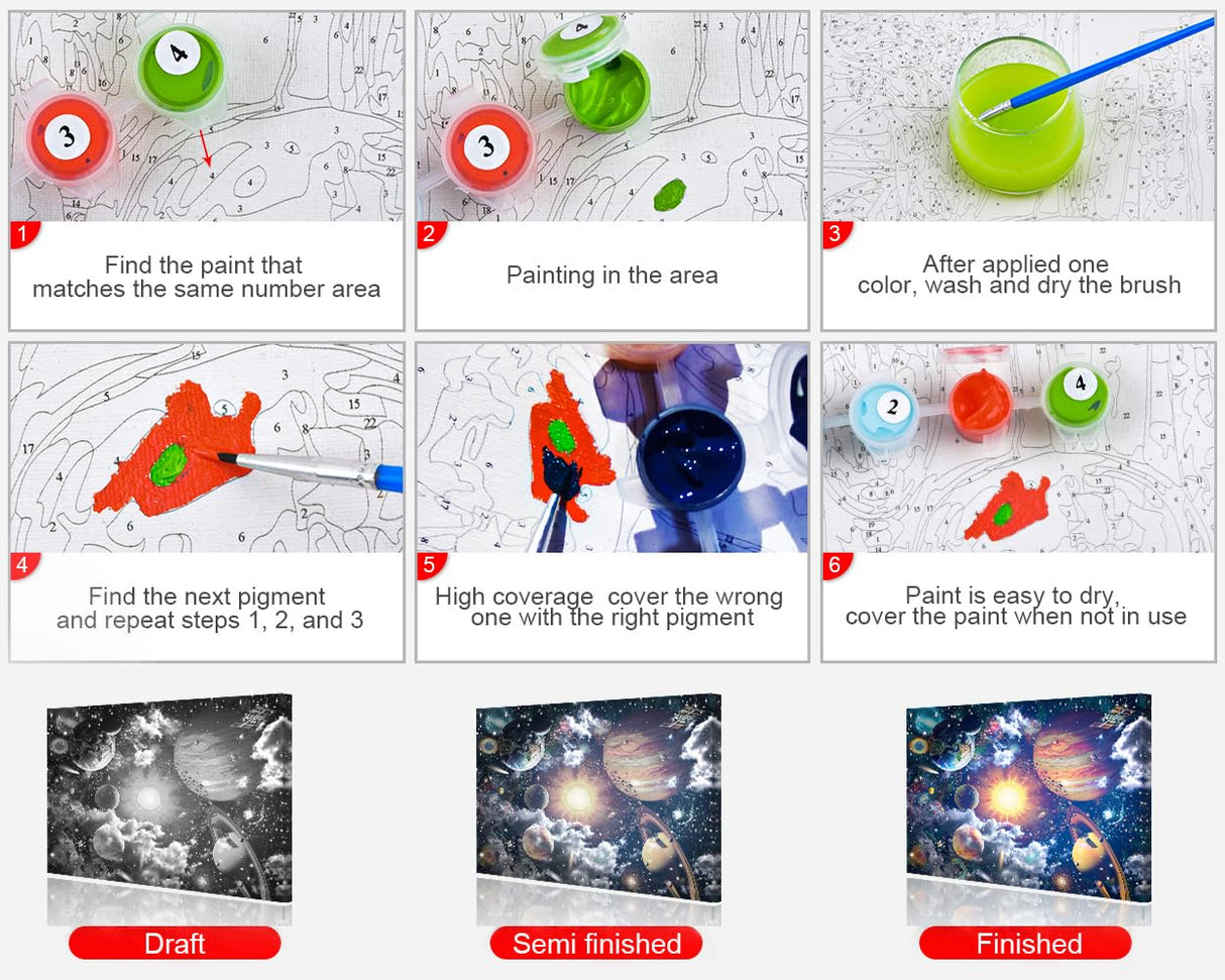 Planets in Space Paint by Numbers for Adults, Earth and Stars Space DIY Paint by Number Kits Starry Sky Oil Painting by Numbers for Beginners, Acrylic Paint Crafts for Home Decor 16x20Inch Frameless TUMOVO