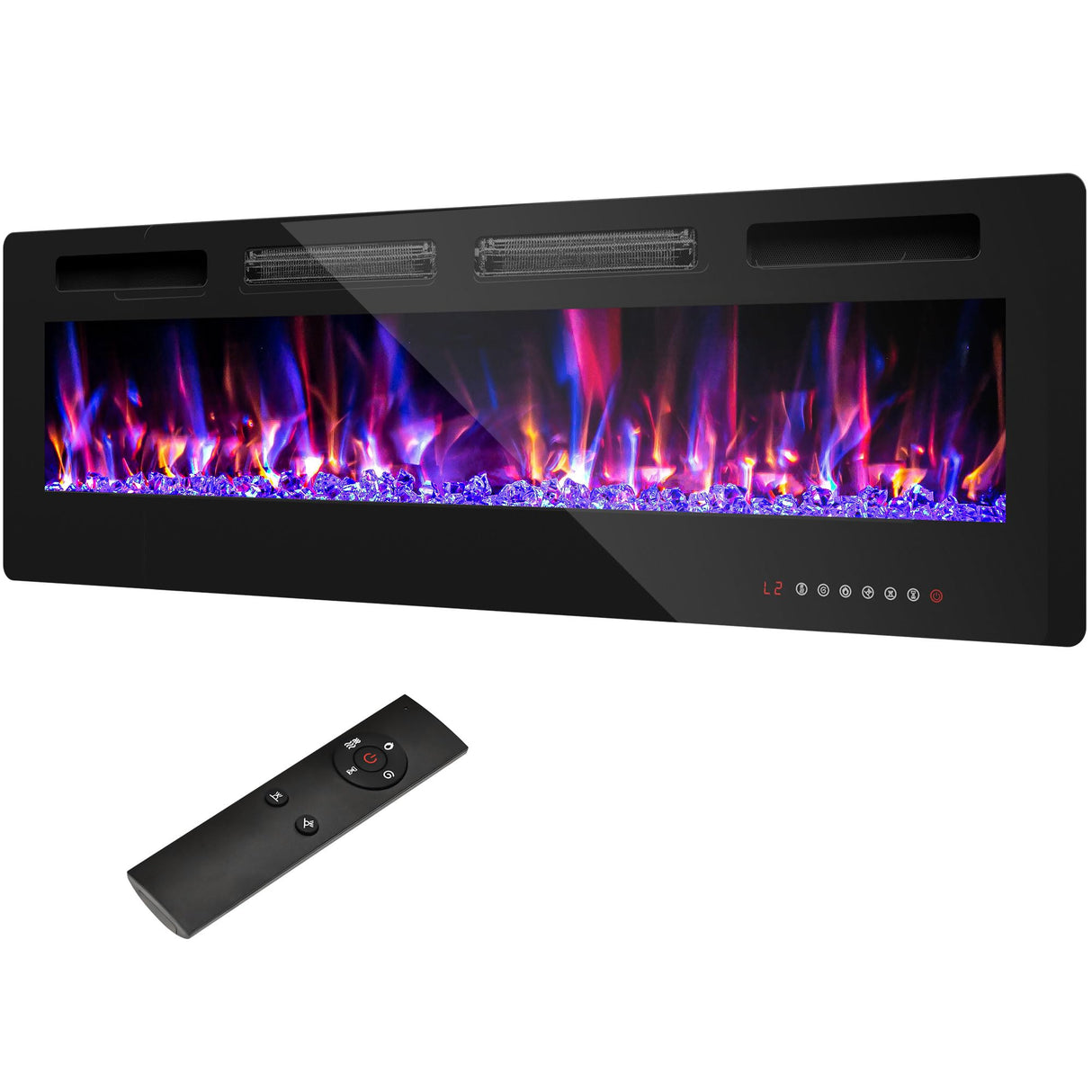 60" Electric Fireplace in-Wall Recessed,1500W Ultra-Thin Wall Mounted Fireplace Heater, Multicolor Flame Low Noise Timer Touch Screen &Remote Control Ludatido