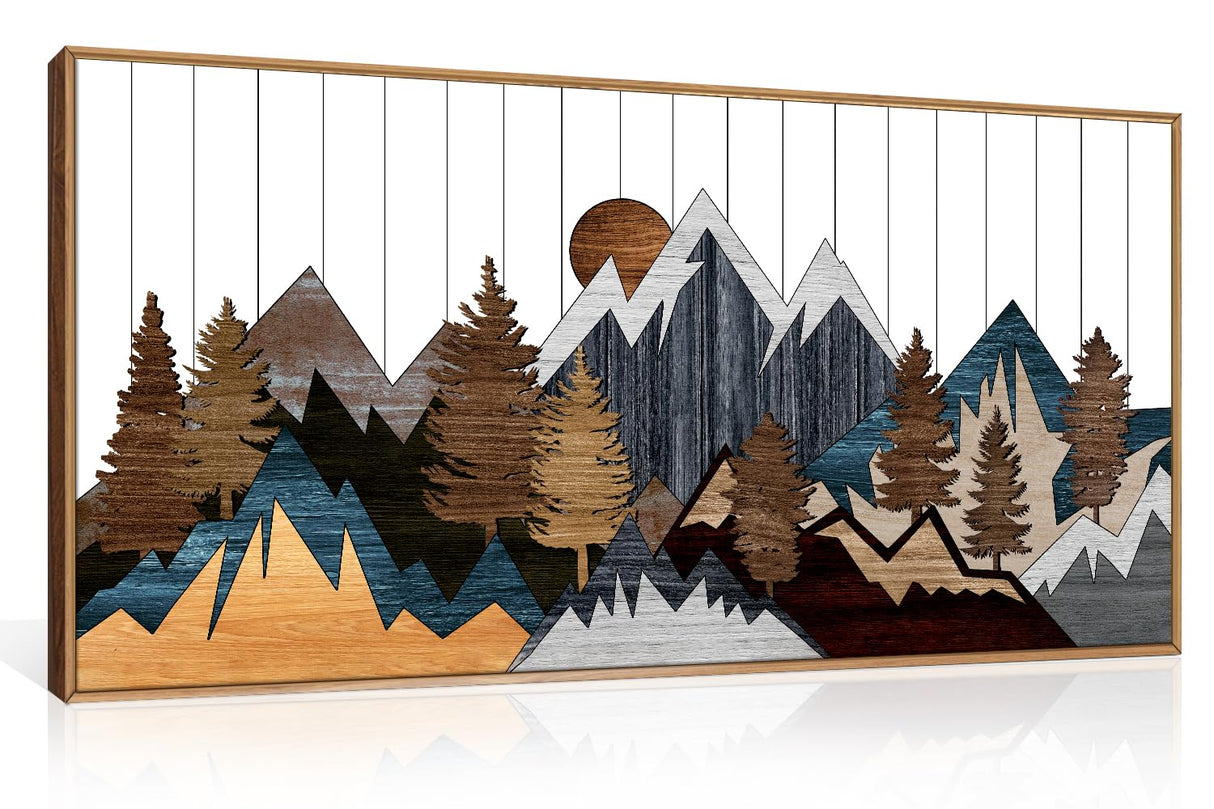 CHDITB Framed Wood Mountain Wall Art, 20"x40" Large Country Woodcut Style Wall Decor, Rustic Forest Nature Wall Painting, Modern Canvas Art Prints for Living Room, Bedroom, Farmhouse, Office CHDITB