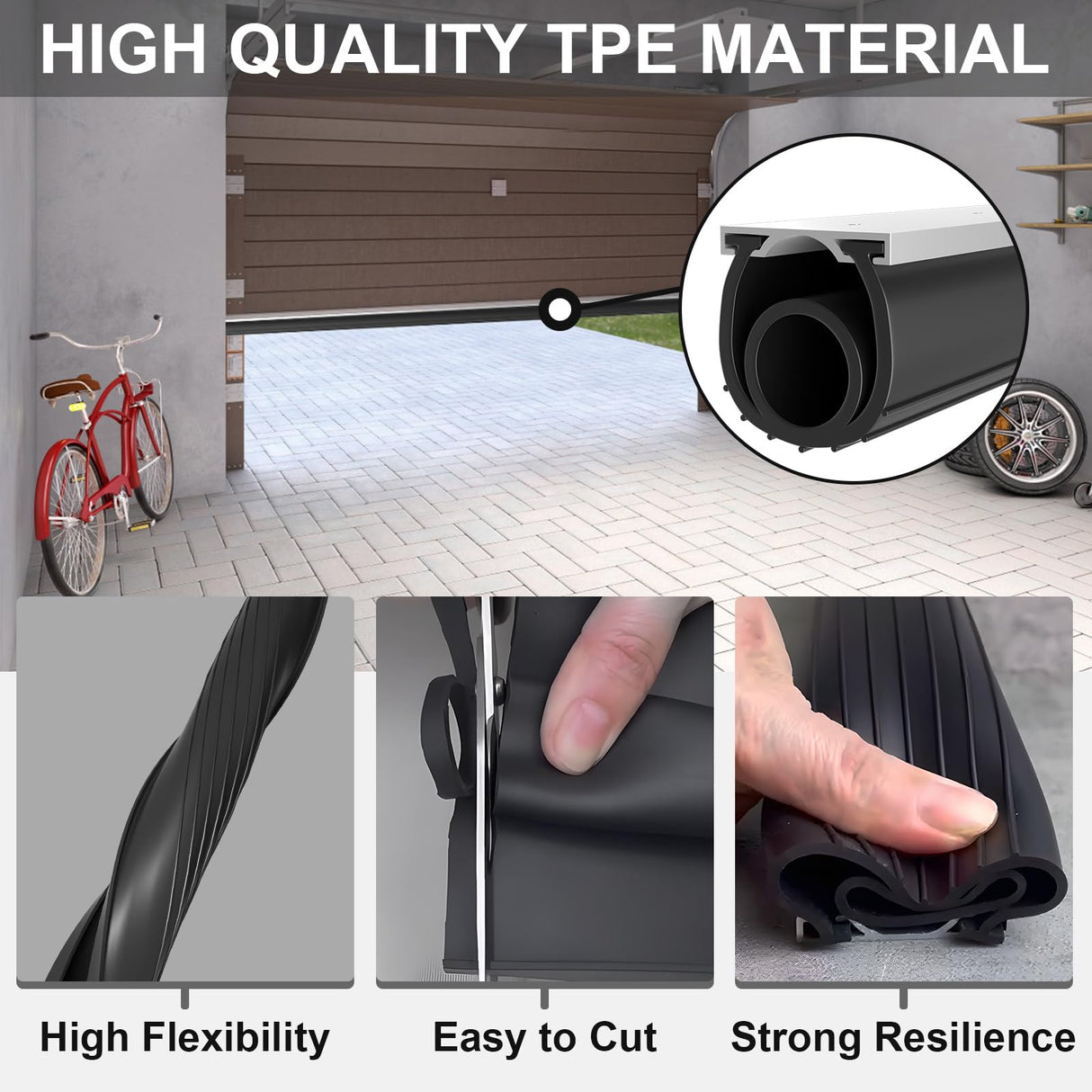 alophoty 10 FT Garage Door Seals Bottom Rubber, Heavy Duty U+O Ring Universal Garage Door Bottom Seal with Pre-drilled Aluminium Track Retainer Base Kit, Rubber Bottom Seals for Garage Doors alophoty