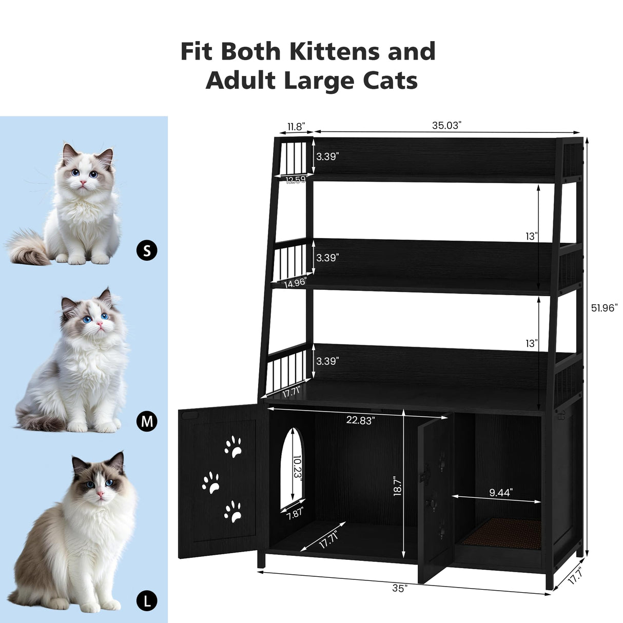 Recaceik Cat Litter Box Enclosure with Shelf Storage, Hidden Cat Washroom Furniture, Large Wood Cat Litter Box Furniture Hidden with Storage and Scratch, Fit Most of Litter Box, Black Recaceik