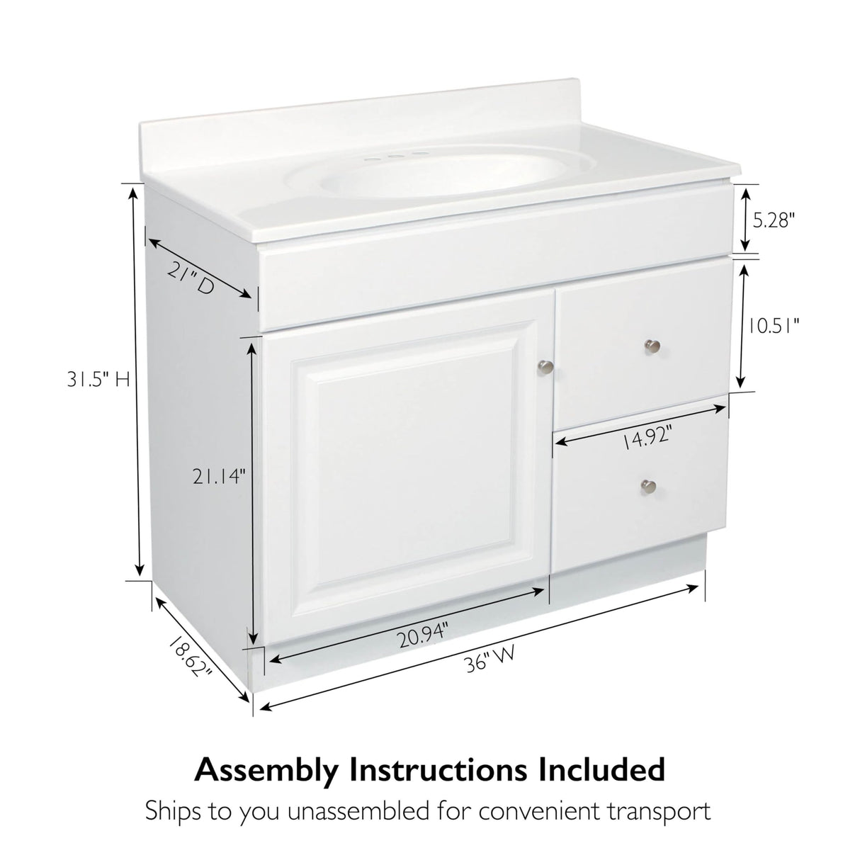 Design House Wyndham 30 Inch Bathroom Vanity, Ready to Assemble, Solid Wood, White, 597203 Design House