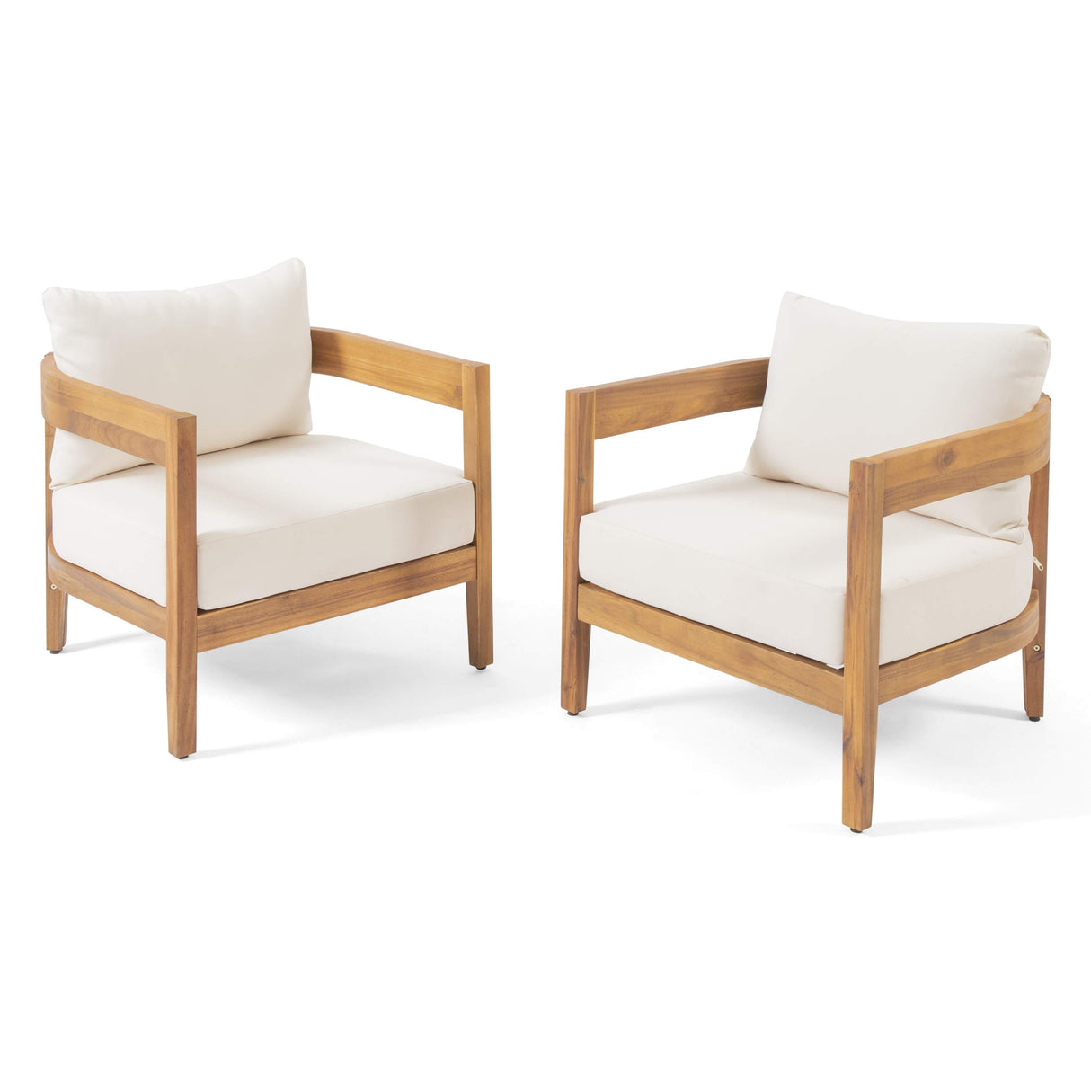 Christopher Knight Home 312395 Alfy Outdoor Club Chair with Cushions (Set of 2), Teak Finish, Beige Christopher Knight Home