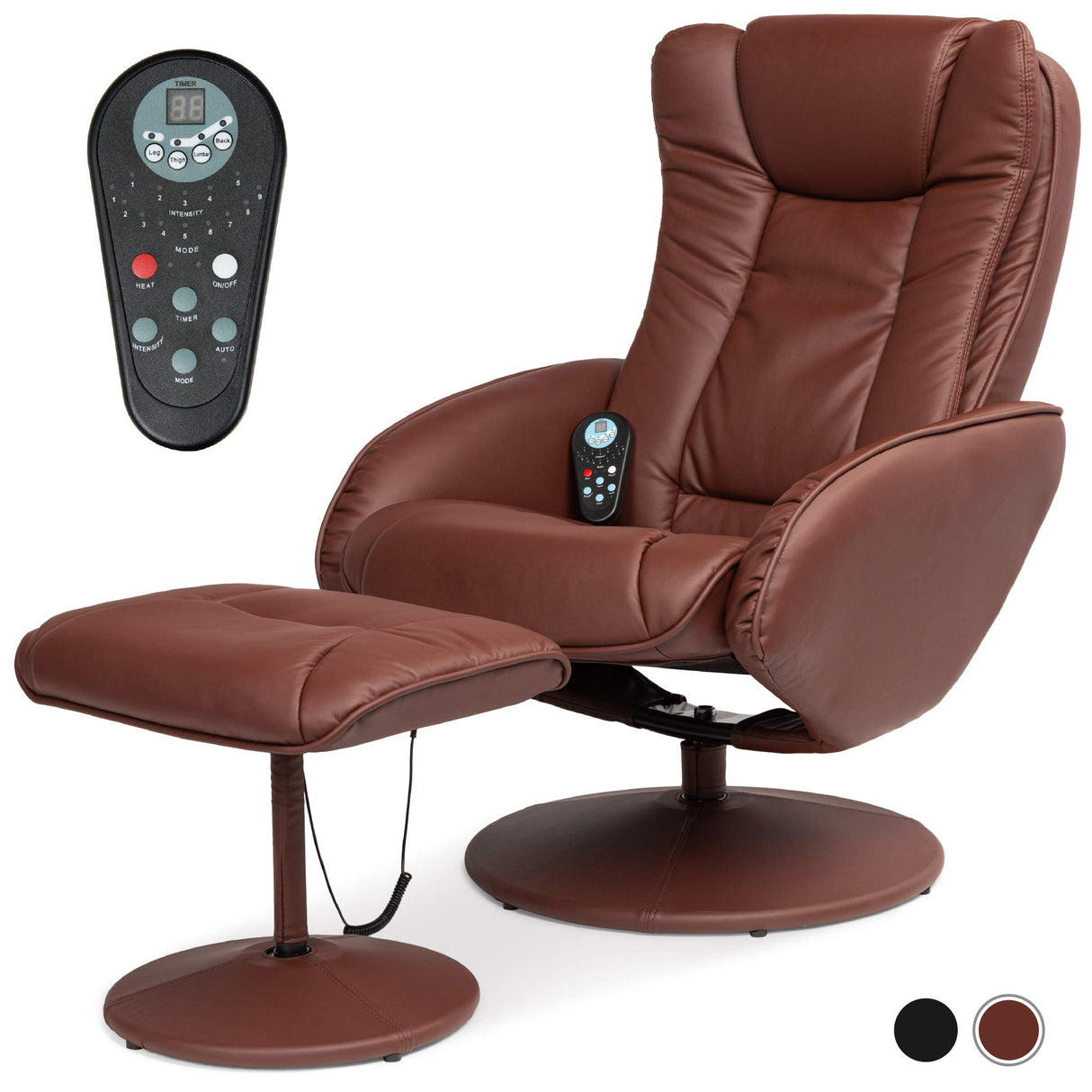 Best Choice Products Faux Leather Electric Massage Recliner w/Stool Footrest Ottoman, Remote Control, 5 Heat & Massage Modes, Side Pockets - Brown Best Choice Products