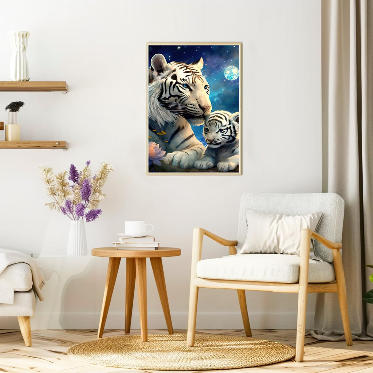 DOMROM White Tiger Diamond Painting Kits for Adults, Tiger Full Drill Diamond Dots Paintings for Beginners, Round 5D Paint with Diamonds Pictures Gem Art Painting Kits DIY Crafts Kits 12x16 inch DOMROM