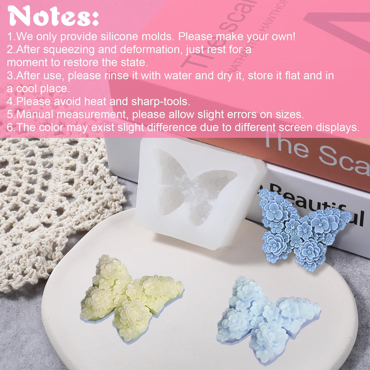2Pcs Flower Butterfly Silicone Molds, Floral Butterfly Candle Molds Epoxy Resin Molds for Candle Making Clay Plaster Soap Mold Silicone Mold for DIY Scented Candles Polymer Clay Craft Plaster AHQiZFX