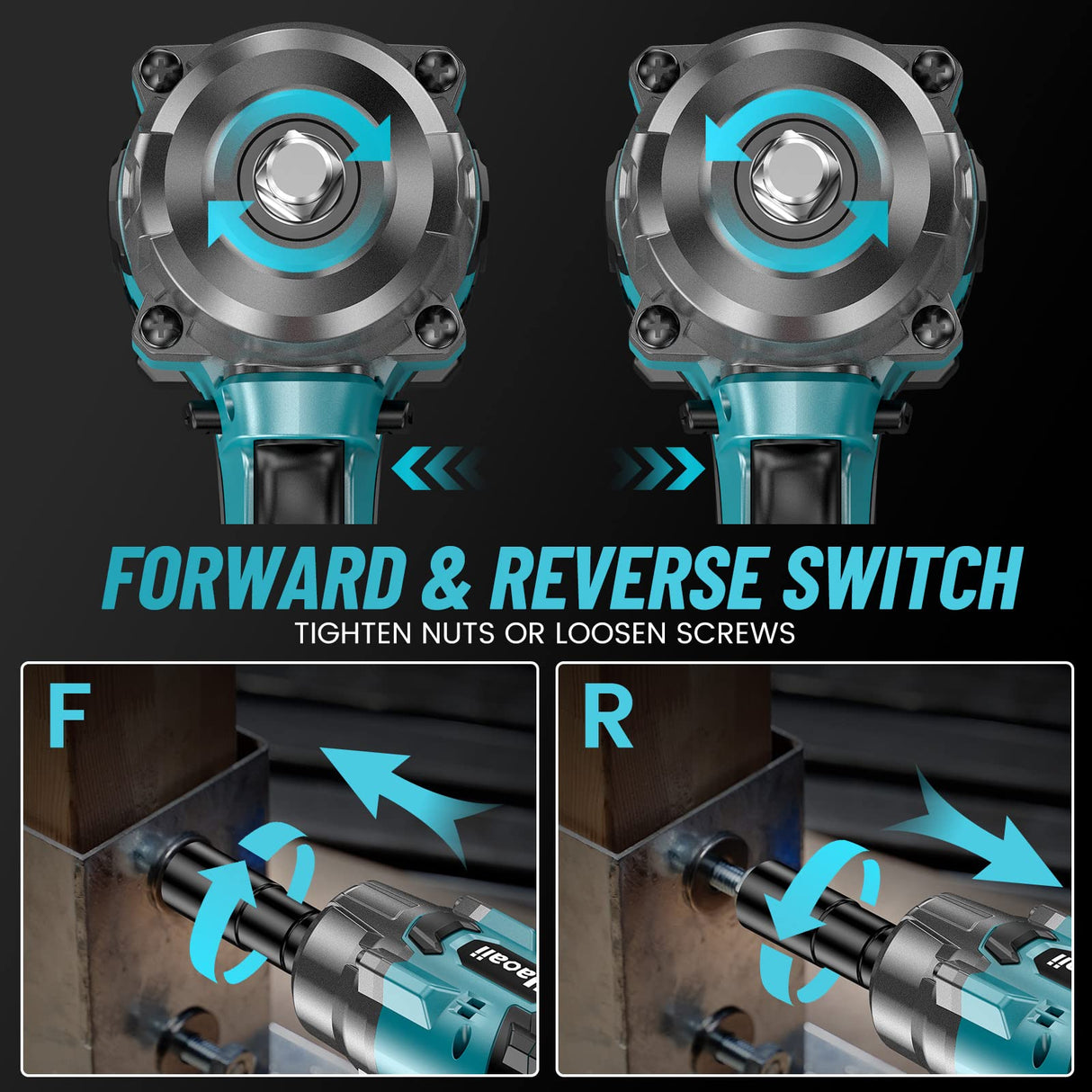Uaoaii 1000N.m(738ft-lbs) Cordless Impact Wrench High Torque, Battery 1/2 Impact Gun w/ 2X 4.0Ah Batteries, Fast Charger, 5 Sockets & Storage Box, Electric Impact Wrench for Truck RV Mower, IW800 Uaoaii