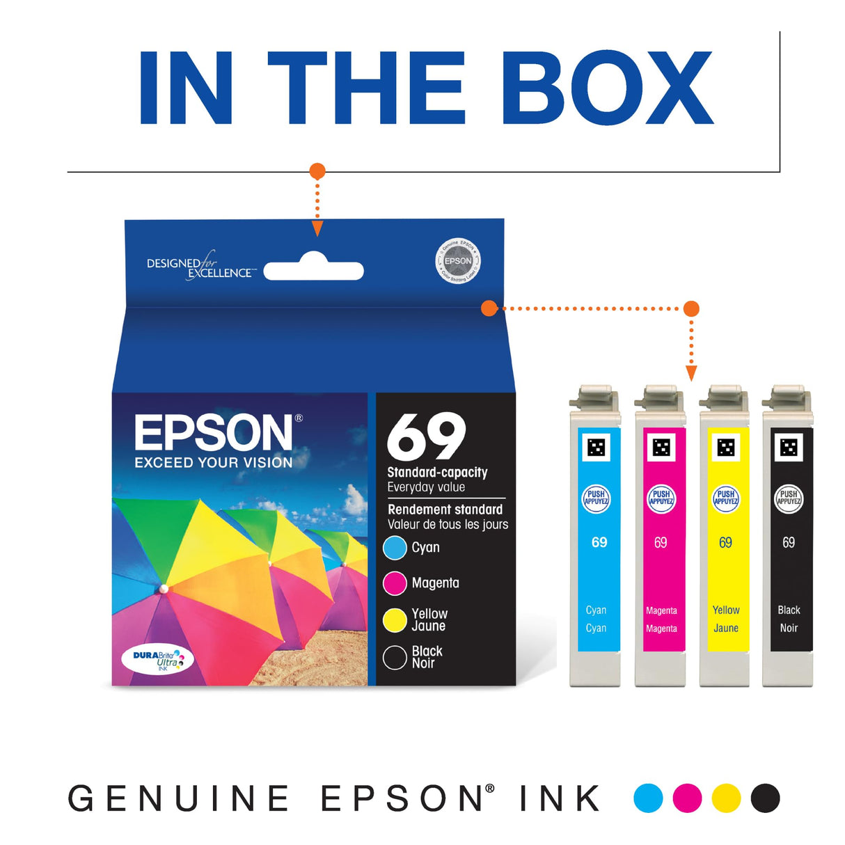 EPSON 69 DURABrite Ultra Ink Black & Color Combo Pack For CX-6000, CX-7000F, CX-7400, CX-8400, CX-9400, CX-9475, NX-400, NX-415, NX-510, NX-515, WF-1100, WF-600, WF-610 and other select models Epson