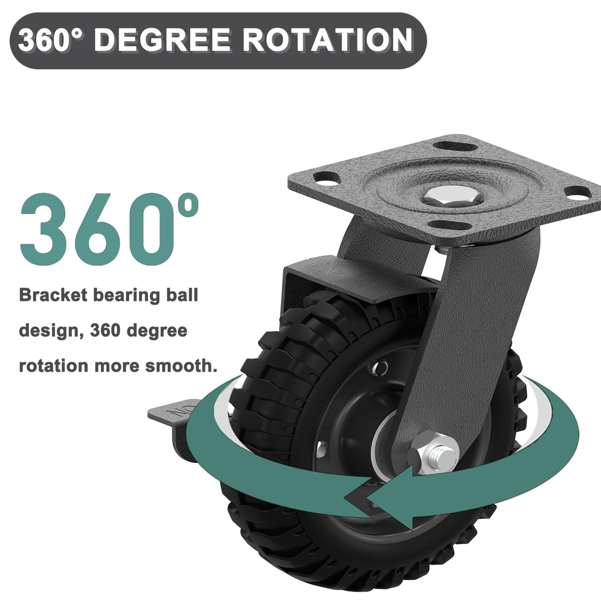 Heavy Duty Caster Wheel 6 Inch,Plate Caster Swivel 2 Pack 500lb Capacity,Solid Rubber,Cast Iron,Brake Casters for Flat Carts,Workbench,Dolly,Trolley Vandersum