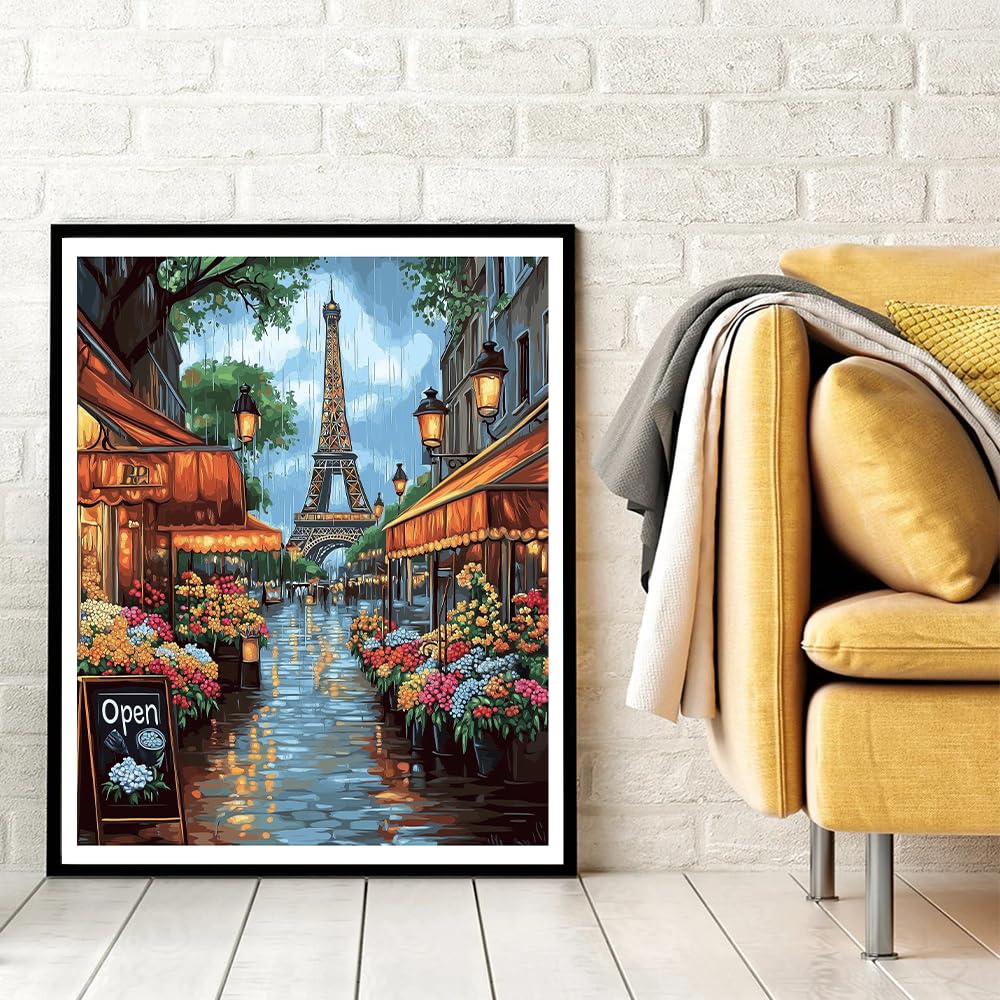 Natuyalo Paint by Numbers for Adults Beginner, Eiffel Tower Acrylic Painting by Number Kits Paris Cityscape DIY Art Craft Kits Suitable for Home Wall Decoration Frameless (16x20 Inch) Natuyalo