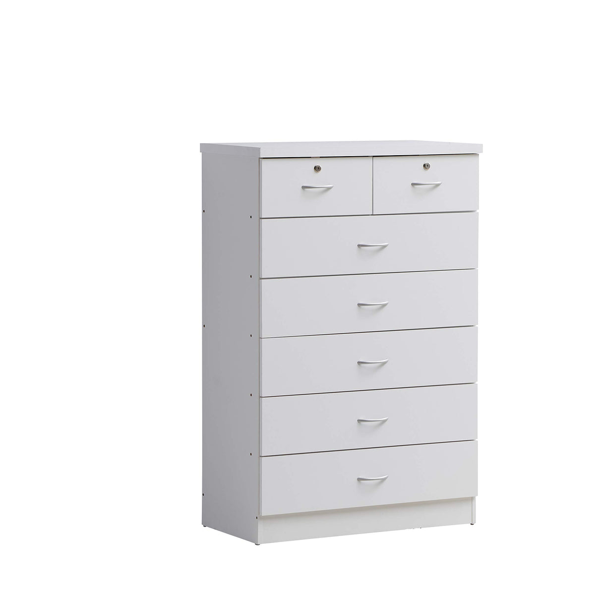 HODEDAH 7 Drawer Wood Dresser for Bedroom, 31.5 inch Wide Chest of Drawers, with 2 Locks on the Top Drawers, Storage Organization Unit for Clothing, White Hodedah