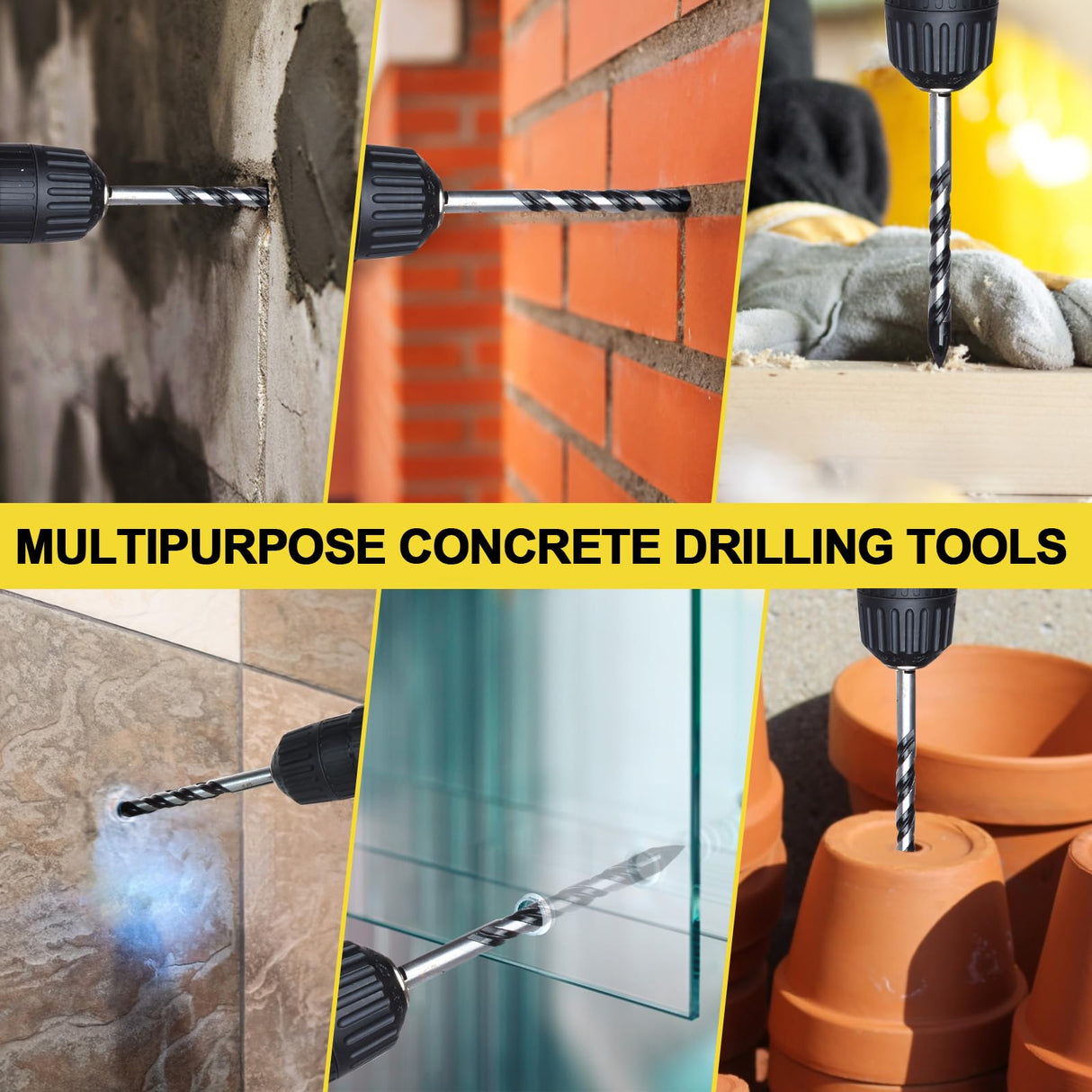 12-PCS Masonry Drill Bit Set & Concrete Drill Bit Set, 1/8 to 1/2 inch Professional Carbide Drill Bits Tip for Glass, Tile, Brick, Cement Concrete Plastic Wood etc. Masonry Drill Bits Set by DYRECELVE DYRECELVE