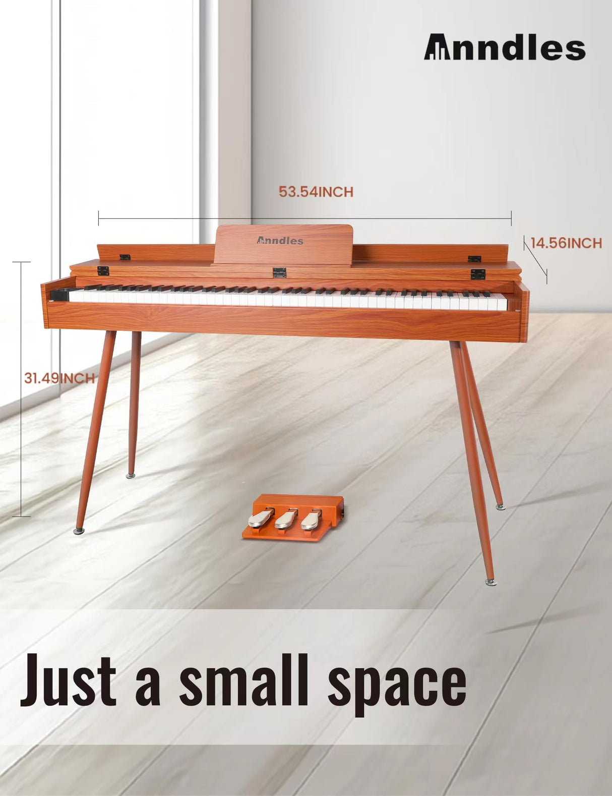 Anndles Electric Piano 88 Keys,Digital Piano Weighted For Beginner,Keyboard Piano,Include Piano bench,Power Adapter,Three Pedel,Manual User (Wood Anndles