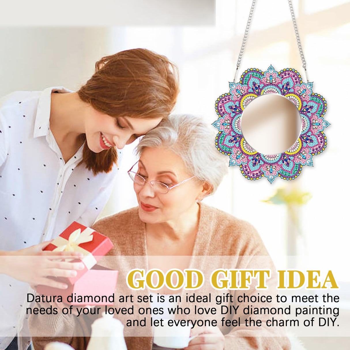 DIY Diamond Painting Mirror for Adults DIY Special Shaped Crystal Diamond Painting Kit Mandala Mirror Makeup Mirror Christmas Halloween Birthday Gifts Art Crafts Home Decor (Pink-Blue) antor