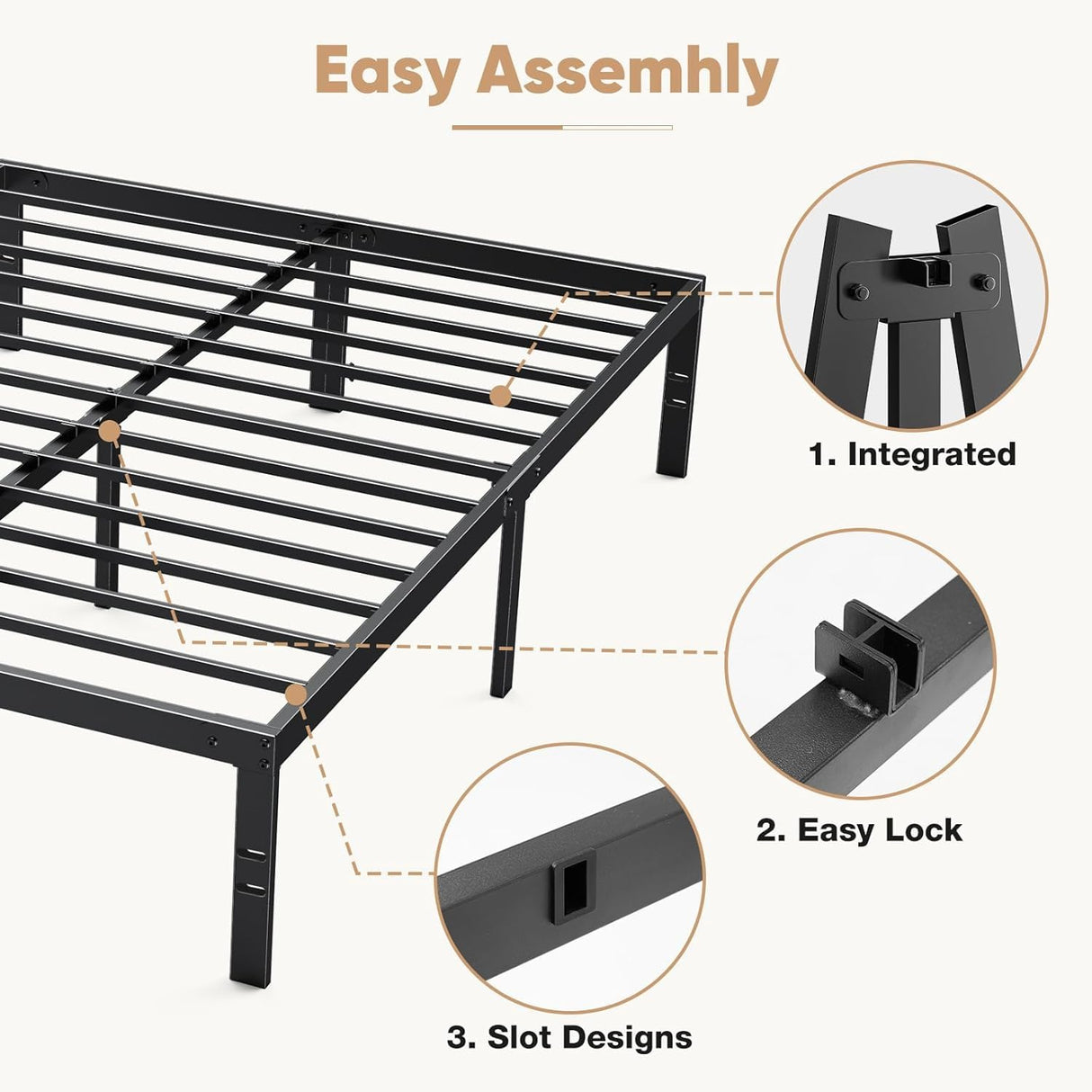 King Size Bed Frame - Metal Platform Bed Frames Mattress Foundation with Steel Slat Support, No Box Spring Needed, Storage Space Under Base, Easy Assembly, Black DUMOS