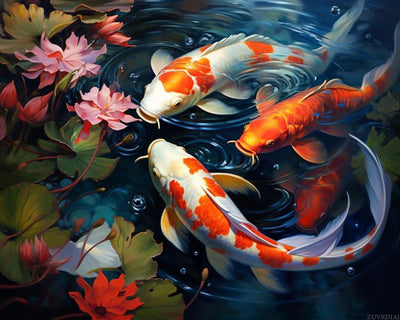 ZUVRDIAI Paint by Number for Adults, Pond Deciduous Koi Fish, DIY Oil Painting Kit on Canvas with Paintbrushes and Acrylic Paint, 40x50cm, Without Frame