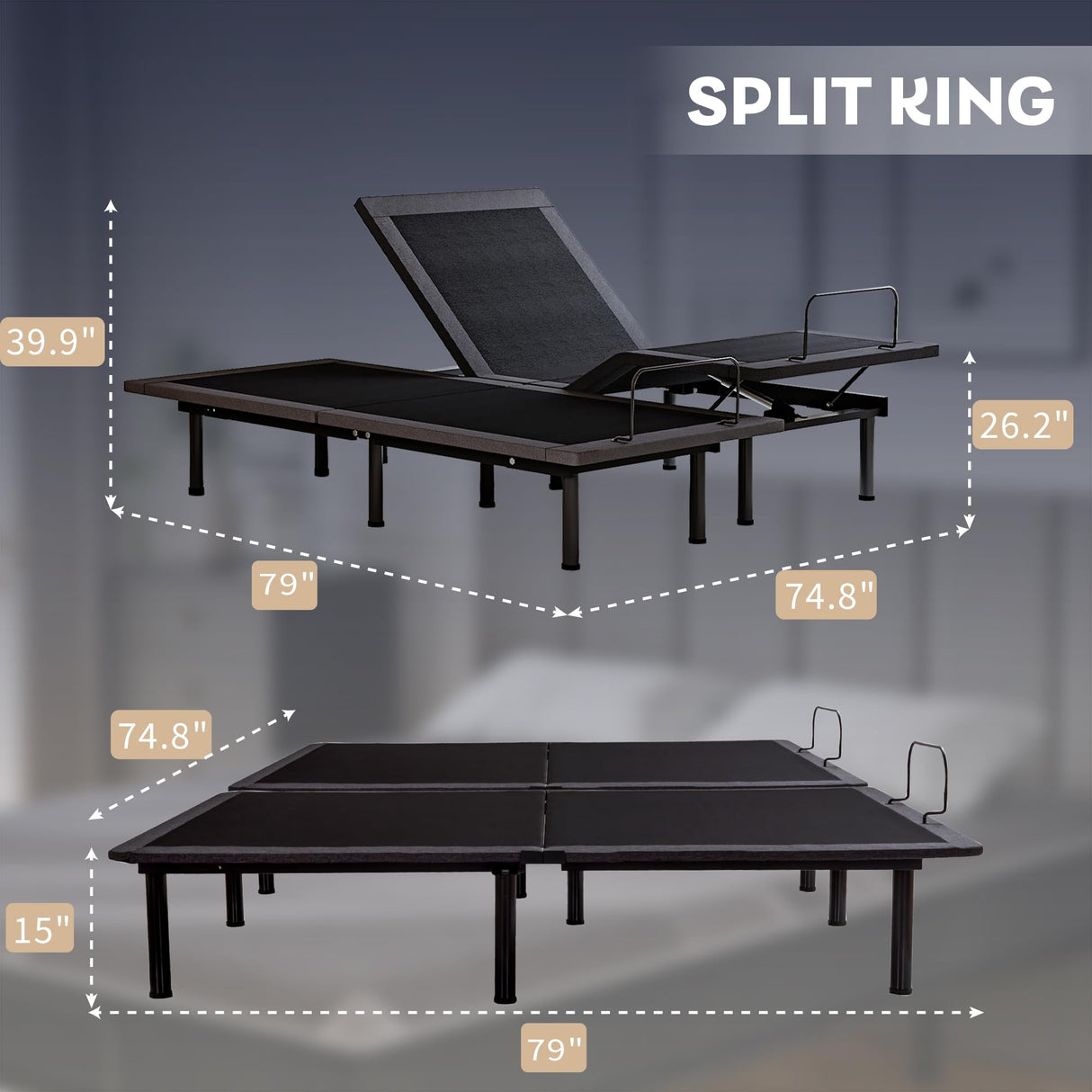 Dyonery Split King Adjustable Bed Frame with 14 inch Gel Memory Foam Mattress, CertiPUR-US Certified Fiberglass Free, Zero Gravity & Wireless Remote, Head & Foot Incline, 80"×76" Dyonery