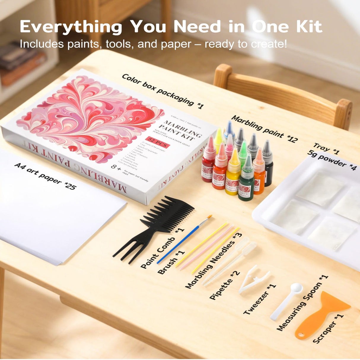 Marbling Paint Art Kit for Kids, Arts and Crafts Set for Girls & Boys Ages 8-12, Craft Kits with 16ml-12pcs & 25 Papers, Art Supplies, Birthday Gifts & Creative Toys for Kids Age 8 9 10 Year TMOL