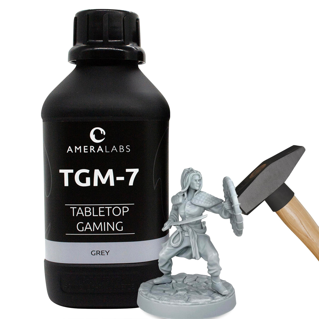 AmeraLabs TGM-7 3D Wargaming Resin for Tabletop Miniatures – Tough, High Resolution, Low Odor, Fast Curing 3D Printing Liquid for 4K/8K/12K LCD/DLP/SLA 3D Printers (Grey, 1kg) AmeraLabs
