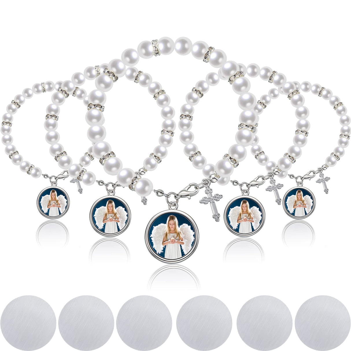 12 Pieces Sublimation Bracelets Catholic Rosary for Women Baptism Rosary Heat Transfer Blank Bracelet Rosary Beads Sublimation Blank Photo Bracelets for DIY Jewelry Making(White) Kigeli