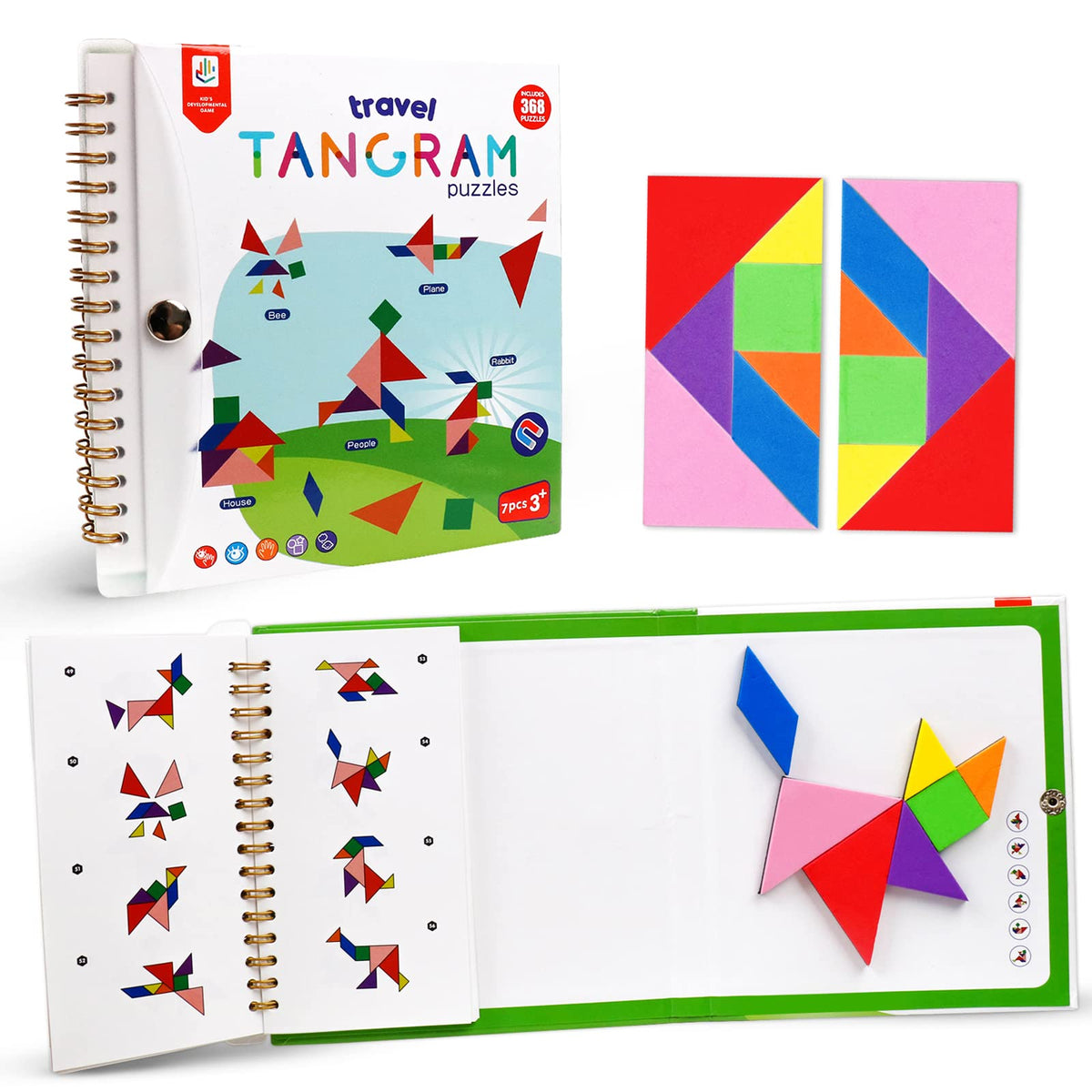USATDD Travel Tangram Puzzle With 2 Set, Magnetic Pattern Blocks Road ...
