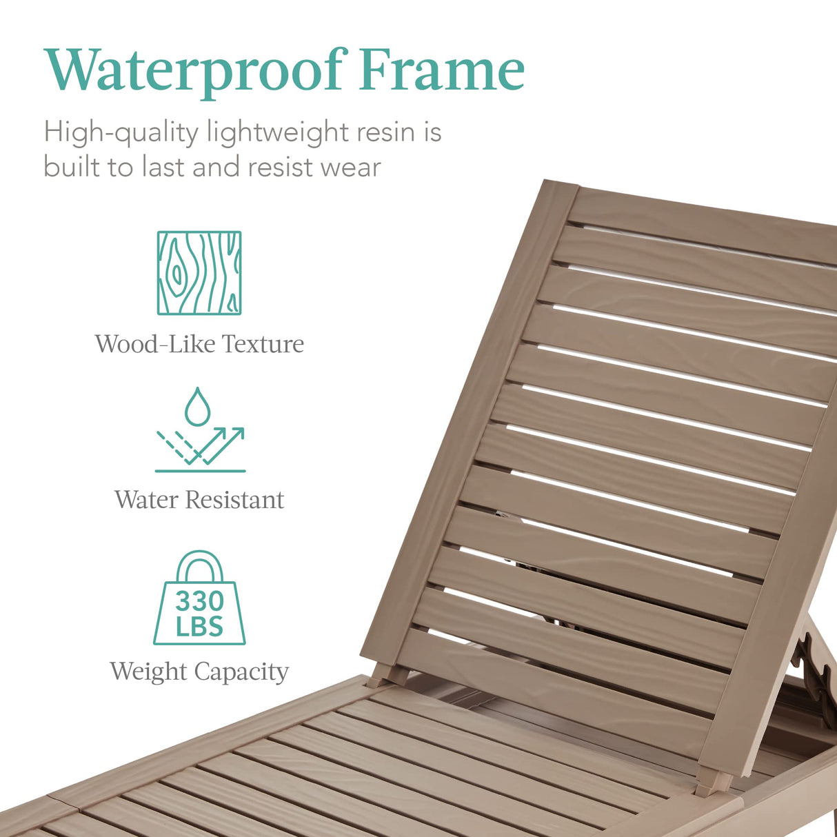 Best Choice Products Outdoor Lounge Chair, Resin Patio Chaise Lounger for Poolside, Backyard, Porch w/Seat Cushion, Adjustable Backrest, 5 Positions, 330lb Capacity - Brown/Ivory Best Choice Products