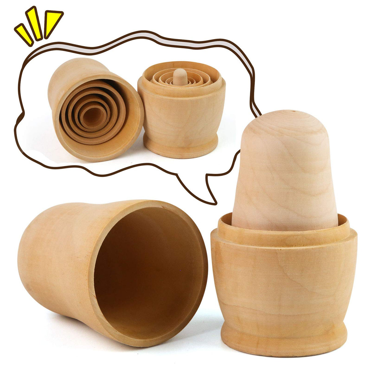 Koogel 6 Set Plain Nesting Dolls DIY Kids Blank Nesting Dolls Unpainted Russian Nesting Dolls for Halloween Christmas Parent Child Activities Kids Birthday Gift DIY Enthusiasts Koogel